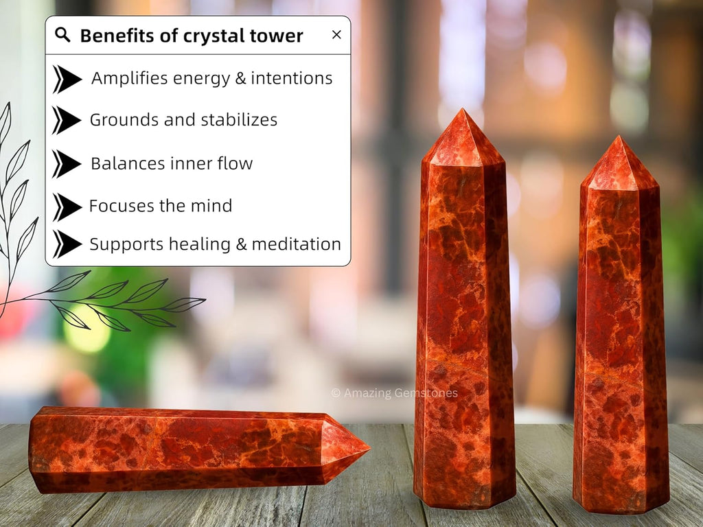 Amazing Gemstone Brecciated Jasper Crystal Towers ~ Natural Healing Crystal Point Obelisk for Reiki Healing and Crystal Grid (2" to 3" INCH)