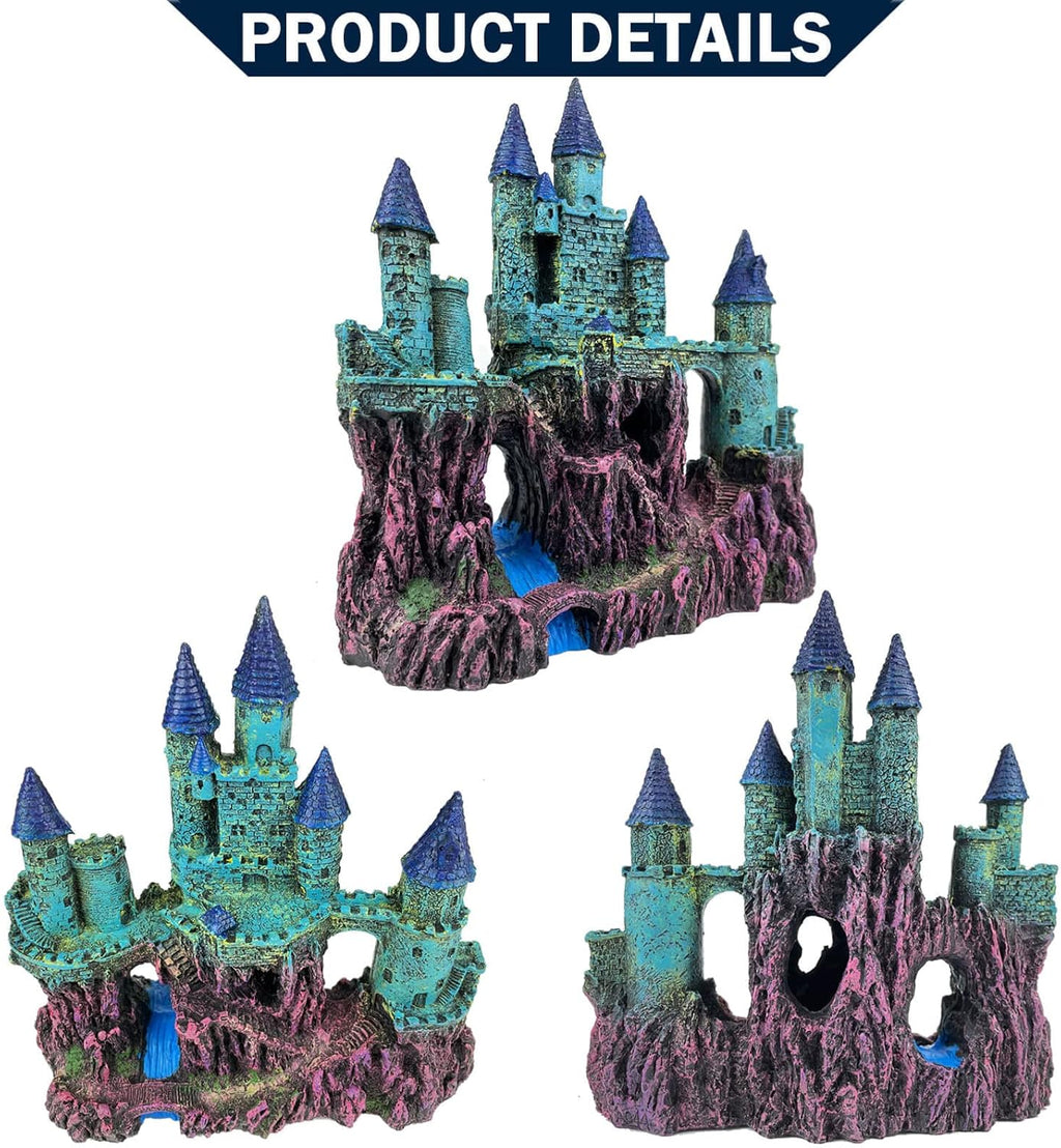 Aquarium Castle Decoration for Fish Tank Castle Cave Hideouts House Plants Supplies Accessories Safe for Freshwater and Saltwater Fish Tanks – Medium（Blue）