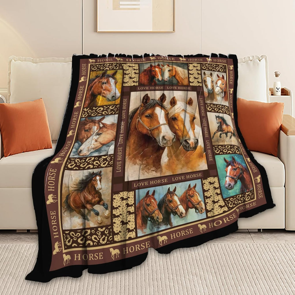 Horse Throw Blanket Horse Stuff Gifts for Kids Girls Boys Adults Women Men Soft Cozy Warm Plush Fluffy Fuzzy Fleece Blanket Decor 40''X50''