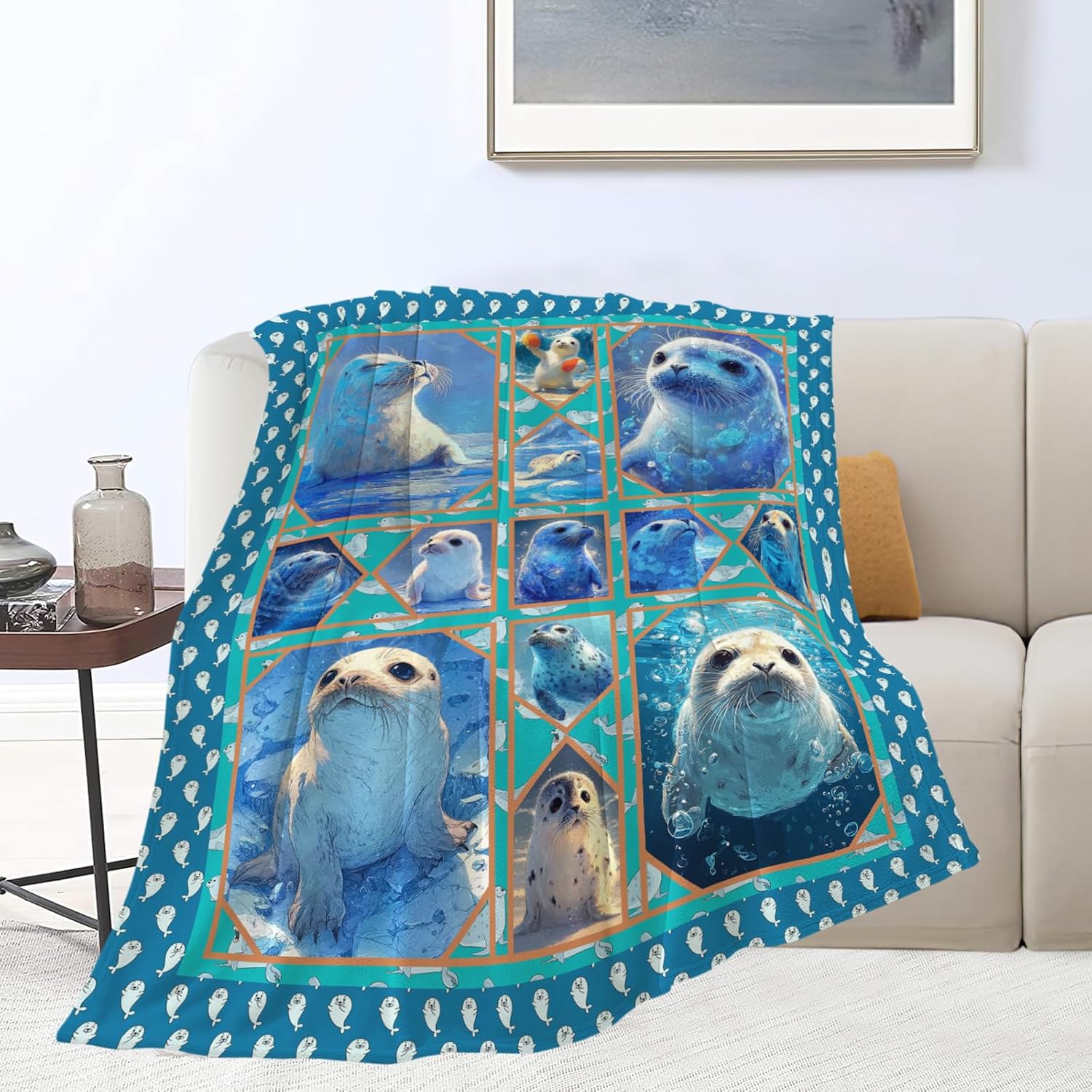 Seal Throw Blanket Ocean Seal Stuff Gifts for Kids Girls Boys Adults Women Men Soft Cozy Warm Plush Fluffy Fuzzy Fleece Blanket Decor 40''X50''