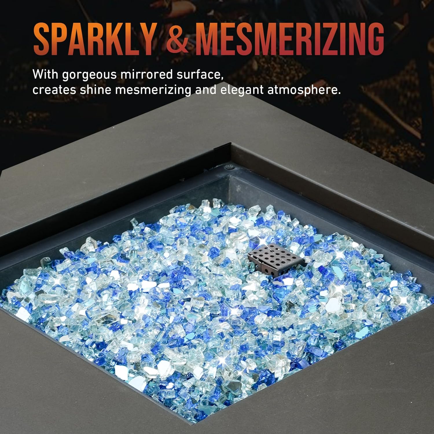 Skyflame 10-Pound Blended Fire Glass for Fire Pit Fireplace Landscaping, 1/4 Inch Aqua Blue, Platinum, Cobalt Blue, Reflective