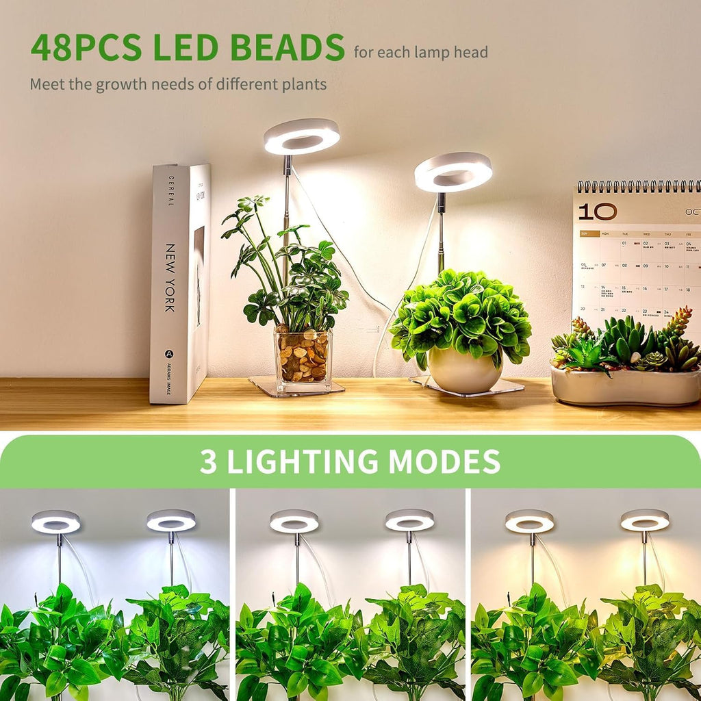 Brightown Plant Grow Light, LED Growing Light for Indoor Plants, 2 Head 96 LED Adjustable Height Growing Lamp with Timer, 3 Dimmable Brightness Levels, Low Safe Voltage, Perfect for Small Plants