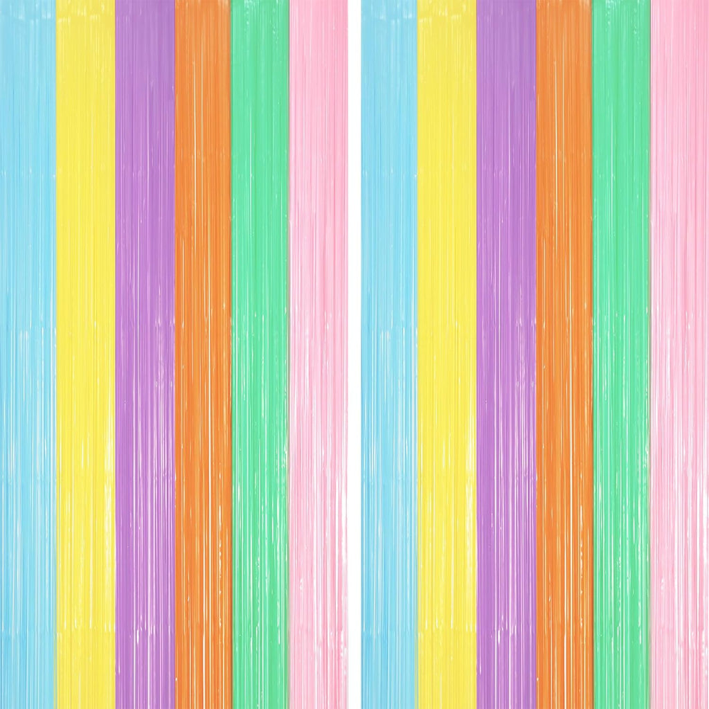 2 Pack Pastel Rainbow Foil Fringe Backdrop Curtains, Tinsel Streamers Party Decorations, Fringe Backdrop, Door Shimmer for Baby Shower or Birthday Party