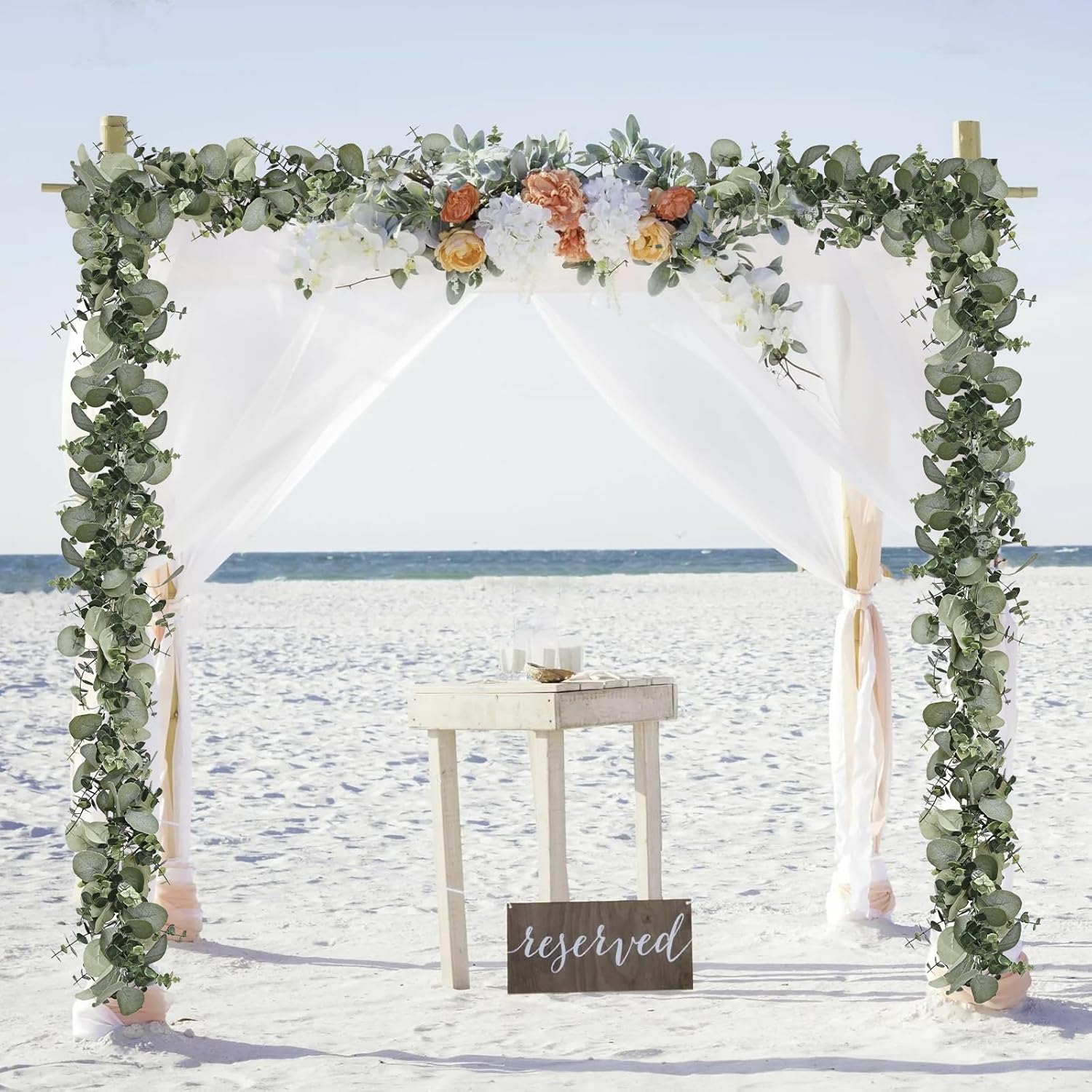 Dolicer 2 Packs 6FT Artificial Eucalyptus Garland, Faux Greenery Garland Hanging Fake Silver Dollar Eucalyptus Leaves Vines for Wedding Backdrop Arch Table Wall Party Home Decor