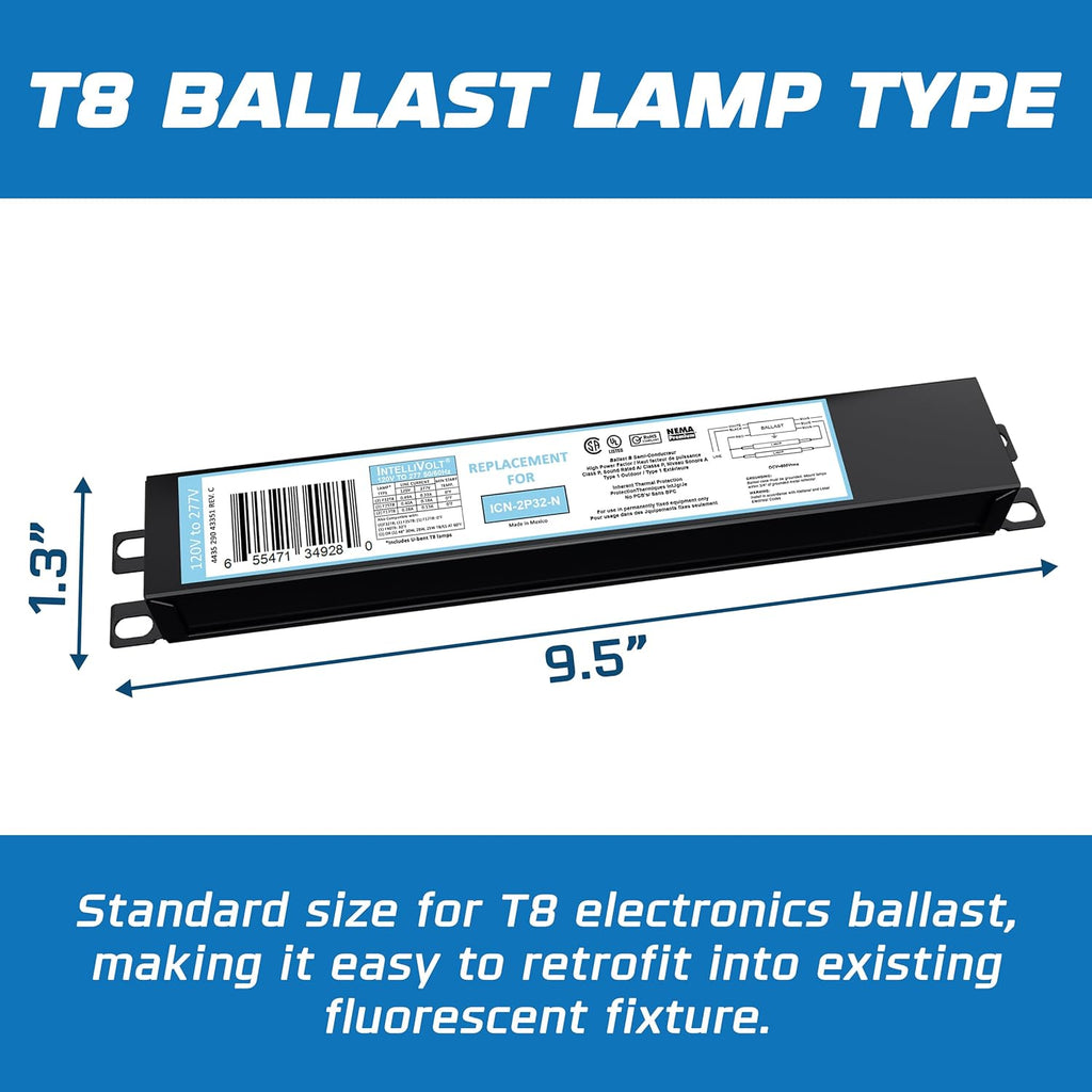 OHLECTRIC 10 Pack - Replacement for ICN2P32-SC 1&2 Lamp - T8 Fluorescent Ballast, Electronic Ballast Replacement 120-277 Volt, Instant Start - Standard and Energy Efficient Ballasts - UL Approved