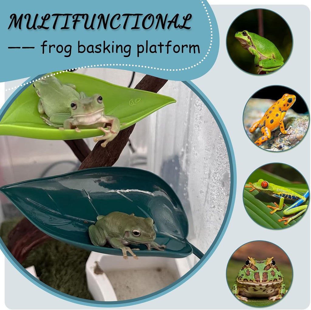 Turtle Basking Platform, 3PCS Tree Frog Tank Accessories, Leaf Shape Bearded Dragon Basking Platform with Suction Cups, Leopard Gecko Tank Accessories, Turtle Tank Decor (Dark Blue)