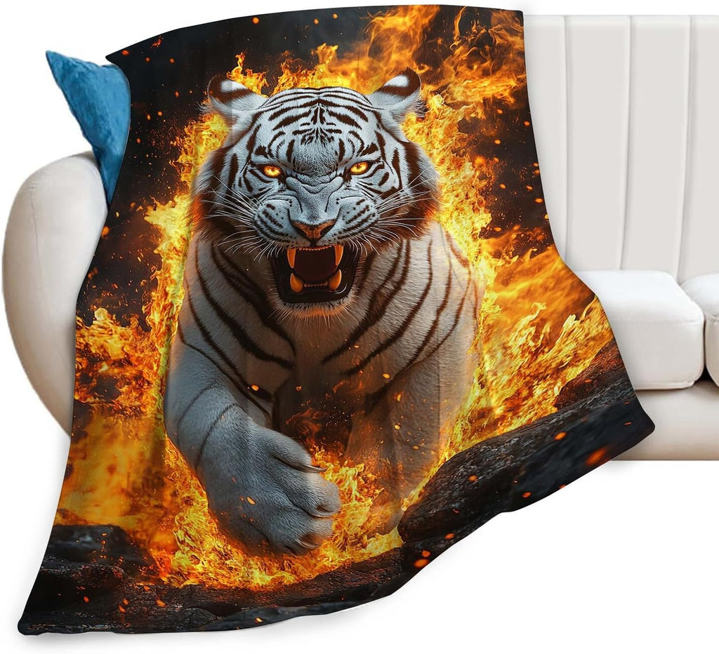 White Tiger Throw Blanket White Tiger Animal Blanket Gifts for Kids Girls Boys Soft Cozy Warm Plush Fluffy Fuzzy Fleece Blanket Birthday Festival Decor 40''X50''