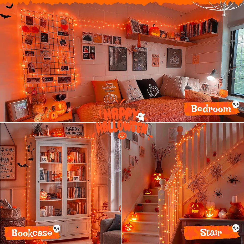 JMEXSUSS 2 Pack Orange Fairy Lights, Total 200 LED 66ft Battery Operated Halloween Lights with Remote, 8 Modes Twinkle String Light for Halloween Thangksgiving Fall Tree Indoor Outdoor Decoration