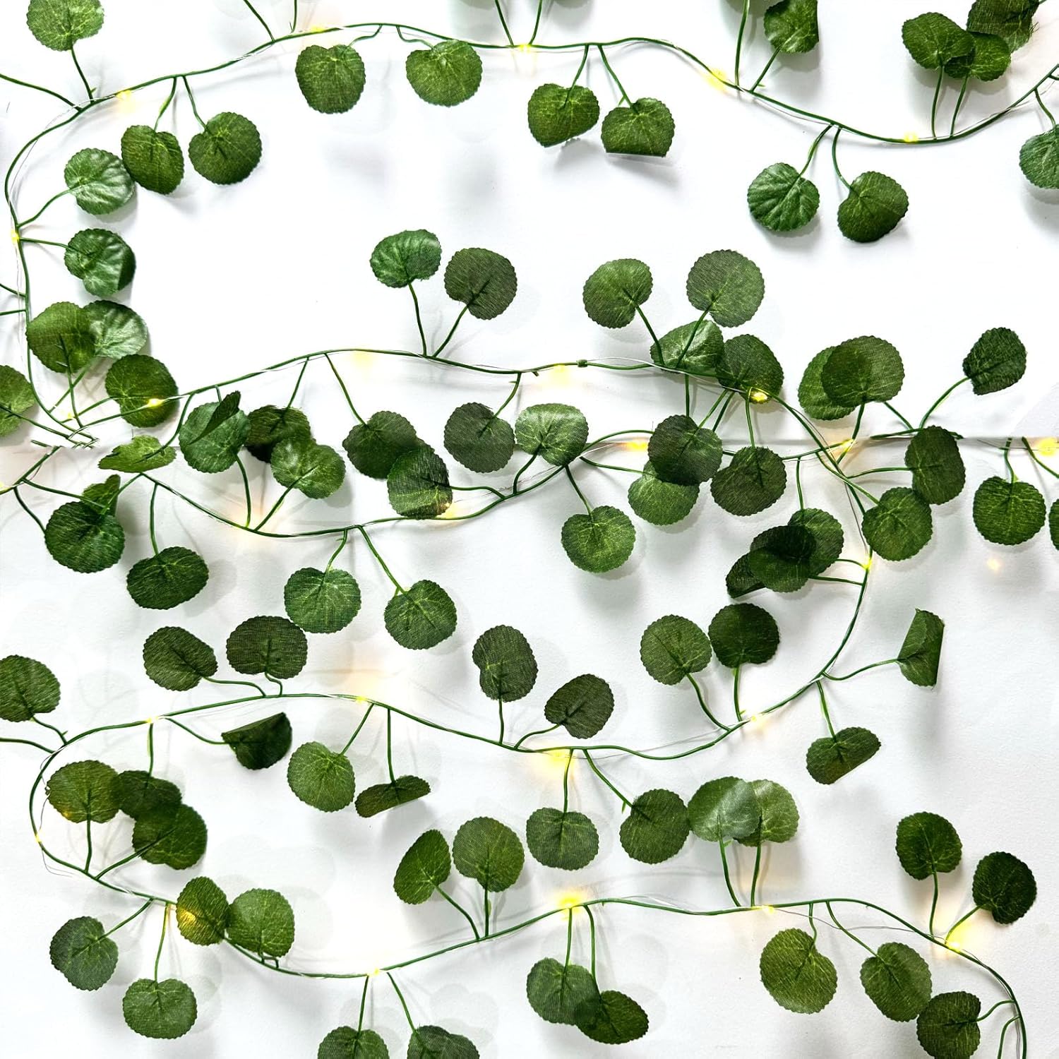 6 Pcs Artificial Hanging Plants Begonia Leaf Vines With 60 Warm Lights, Begonia Vine Leaves, Fake Plant Vine Hanging Garland for Wall, Party Wedding, Home, Kitchen, Indoor and Outdoor Decoration