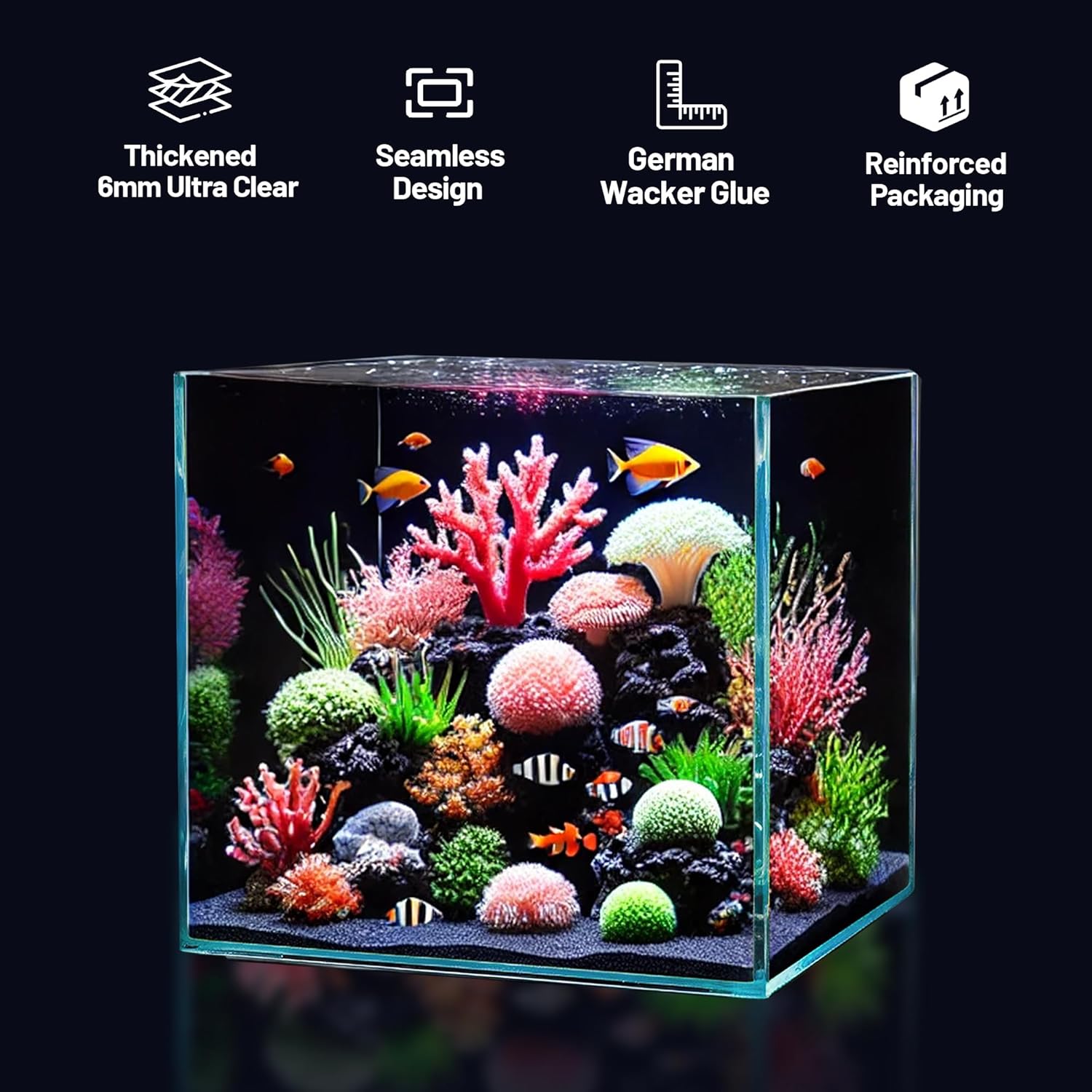 Ultra Clear Glass Fish Tank 16 Gallon, 6mm Thickened Rimless Aquarium Tank Low Iron, Cube Aquarium 15.7in x 15.7in x15.7in