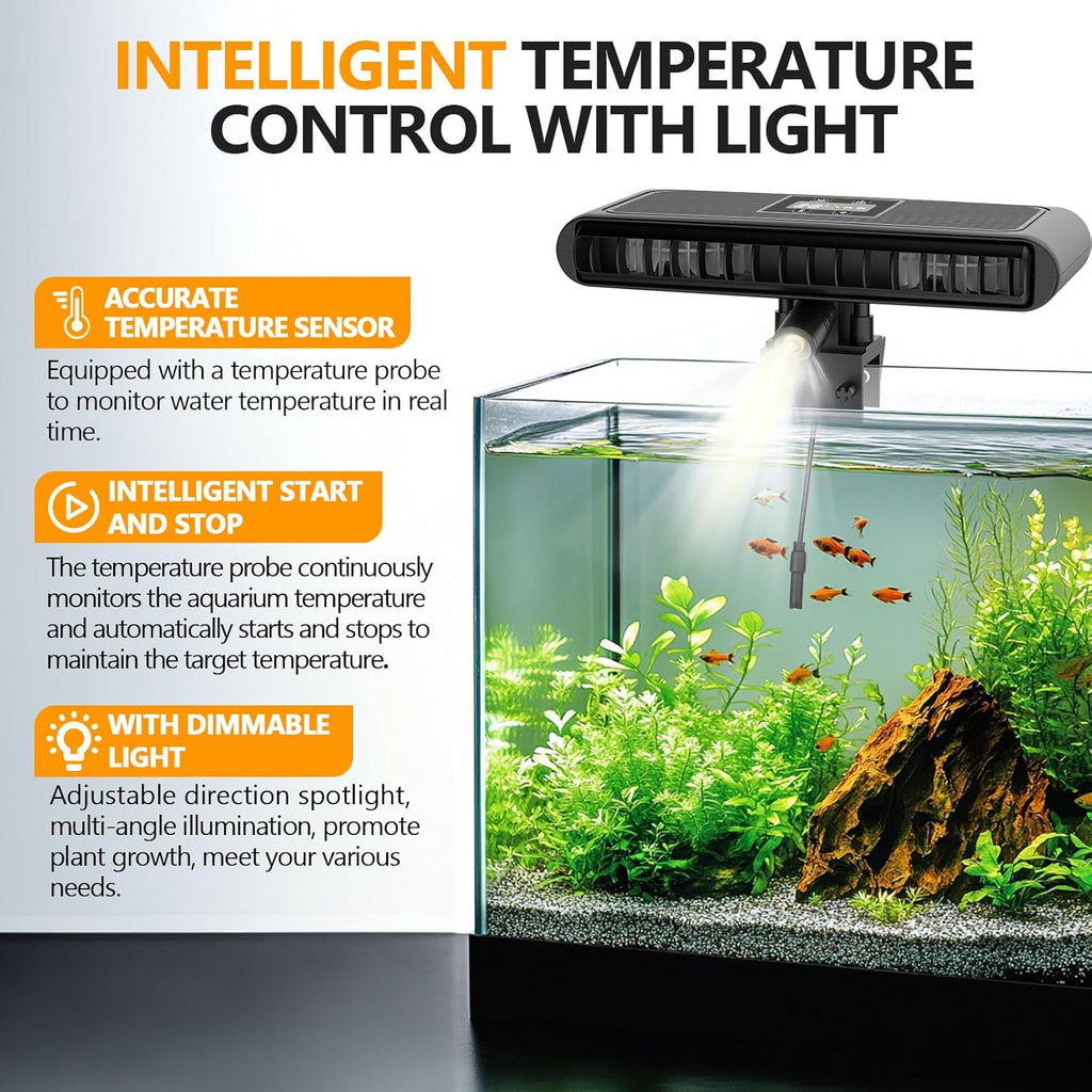 hygger Aquarium Chiller Fan, Auto Temperature Control Aquarium Cooling Fan with Adjustable Temperature and 3 Wind Speed, Quiet Fish Tank Cooler