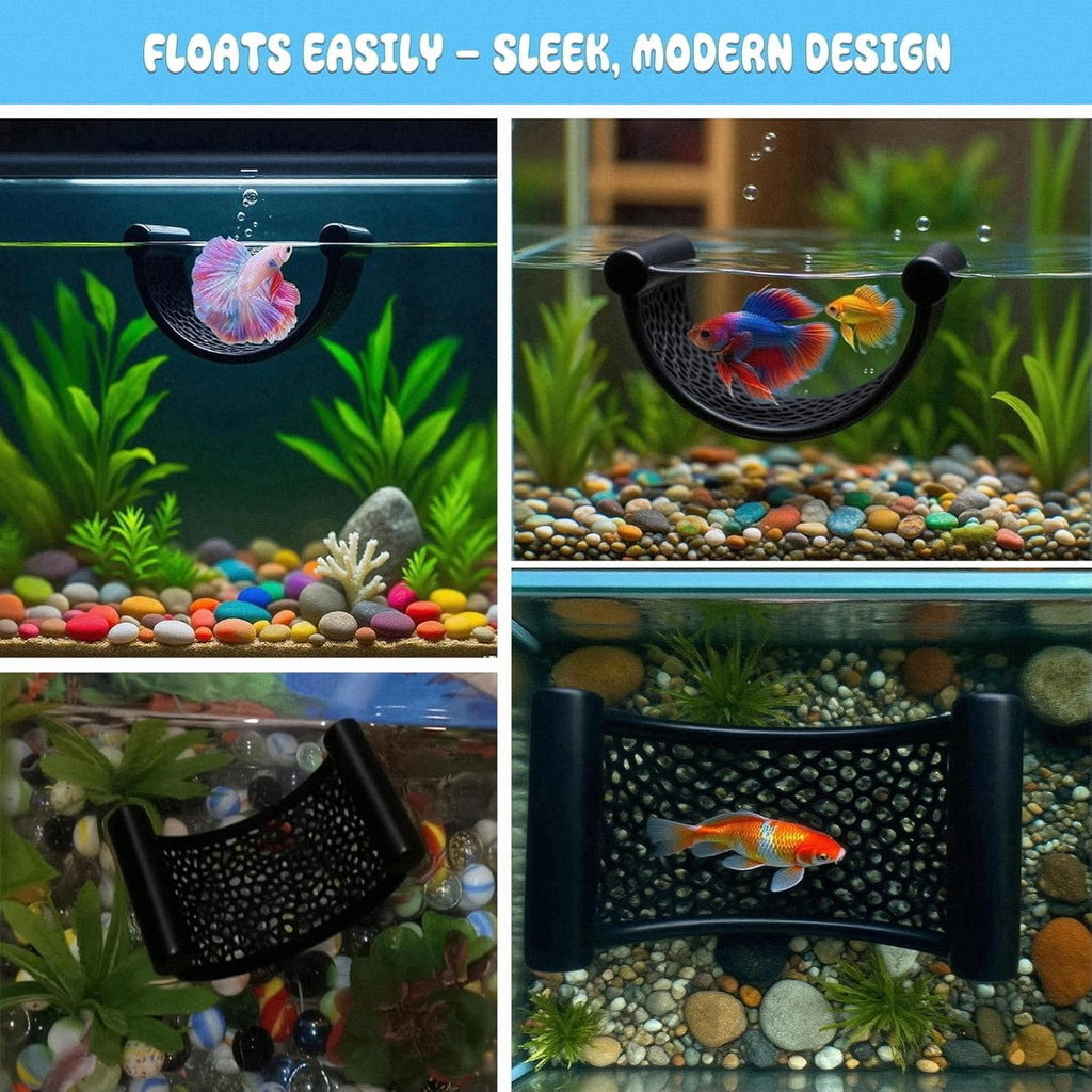 Black Floating Betta Fish Hammock – Minimalist Rest Platform & Floating Bed – Betta Tank Accessories for Small Aquariums, Nano Tanks, Shrimp & Corydoras – Sleek Matte Black Perch Ledge