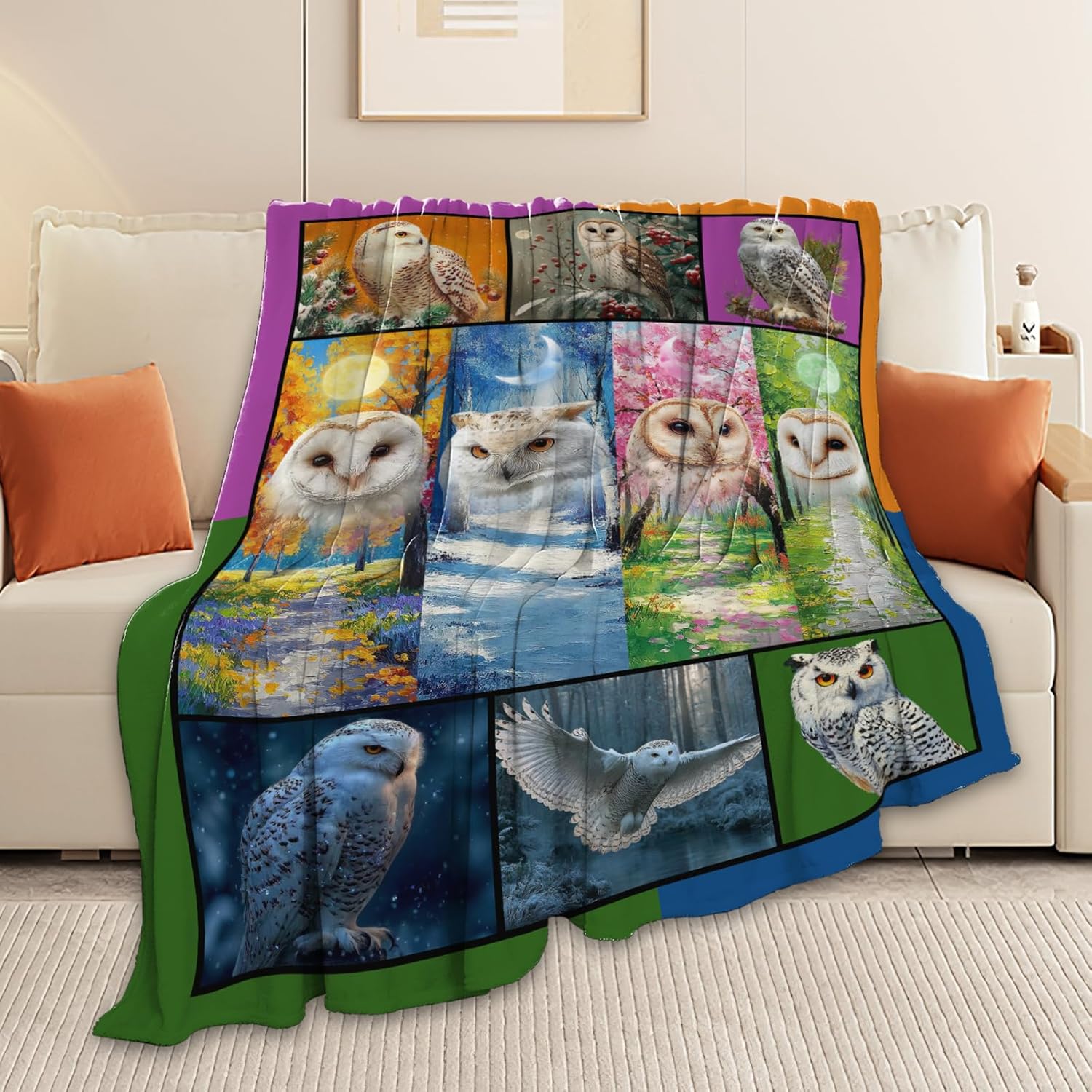 White Owl Throw Blanket White Owl Stuff Gifts for Kids Girls Boys Adults Women Men Soft Cozy Warm Plush Fluffy Fuzzy Fleece Blanket Decor 50''X60''
