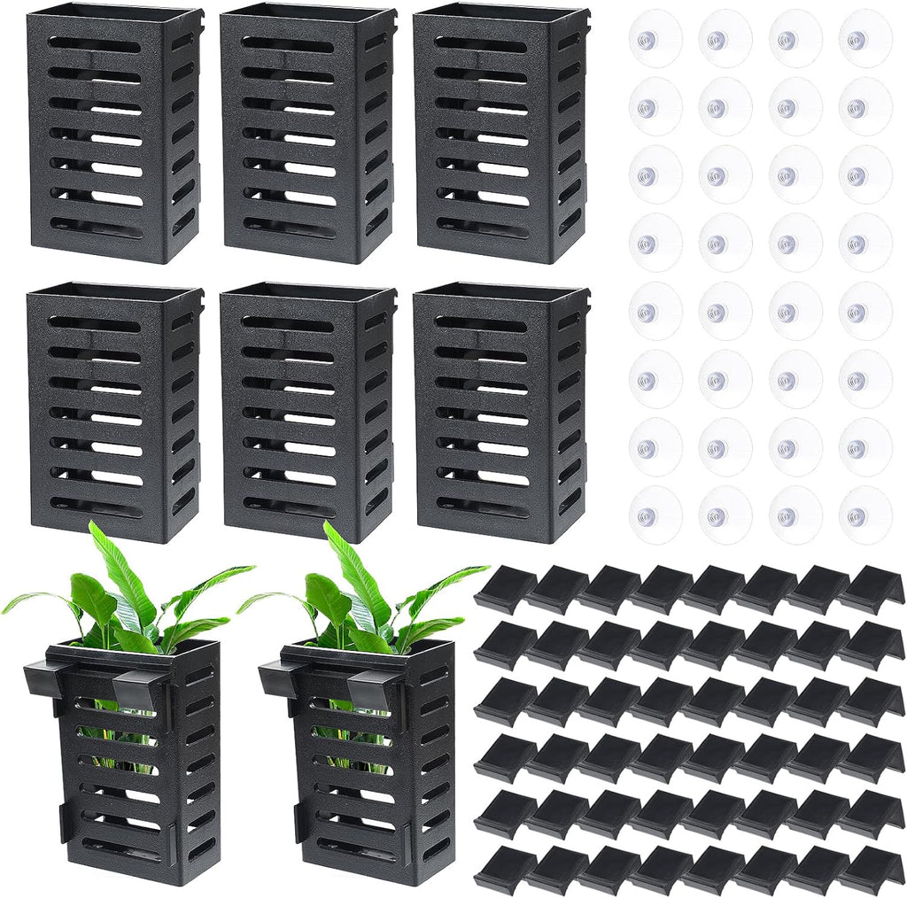 Aquarium Plant Holder, 8 PCS Plastic Fish Tank Plant Holder with Hooks and Suction Cups Hanging Aquatic Plant Holder for Fish Tank Aquatic Plant Accessories