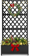 FENCY Metal Planter Box with Diamond Lattice Trellis Planter Box for Climbing Plants/Vines, Galvanized Raised Garden Bed On Wheels, Garden Bed with Trellis(73"x35" Black)