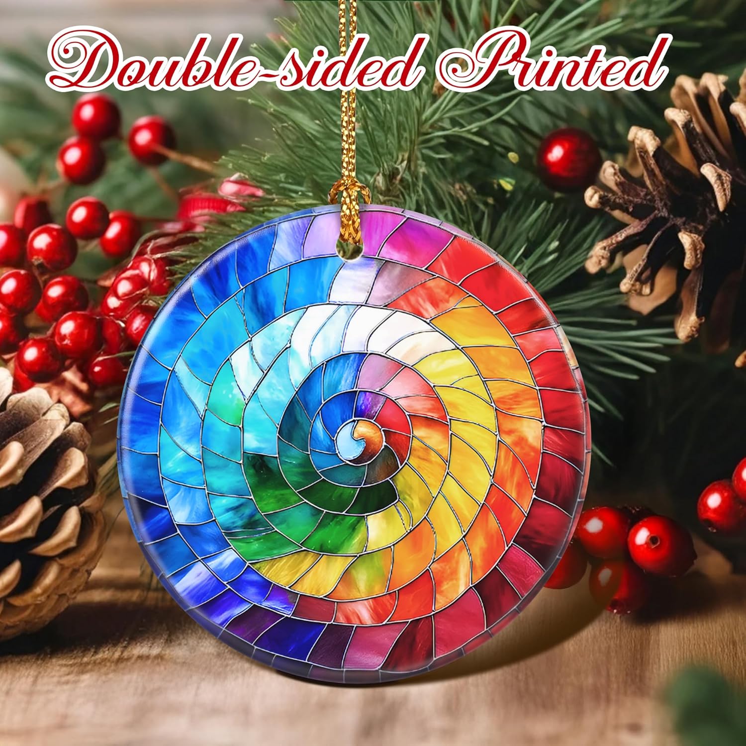 Christmas Ornaments, 2.8 Inch Ceramic Hanging Ornament, Christmas Tree Ornaments, Xmas Decorations, Holiday Decorations, Holiday Party Gifts, and Xmas Gift Ideas - Rainbow Spiral