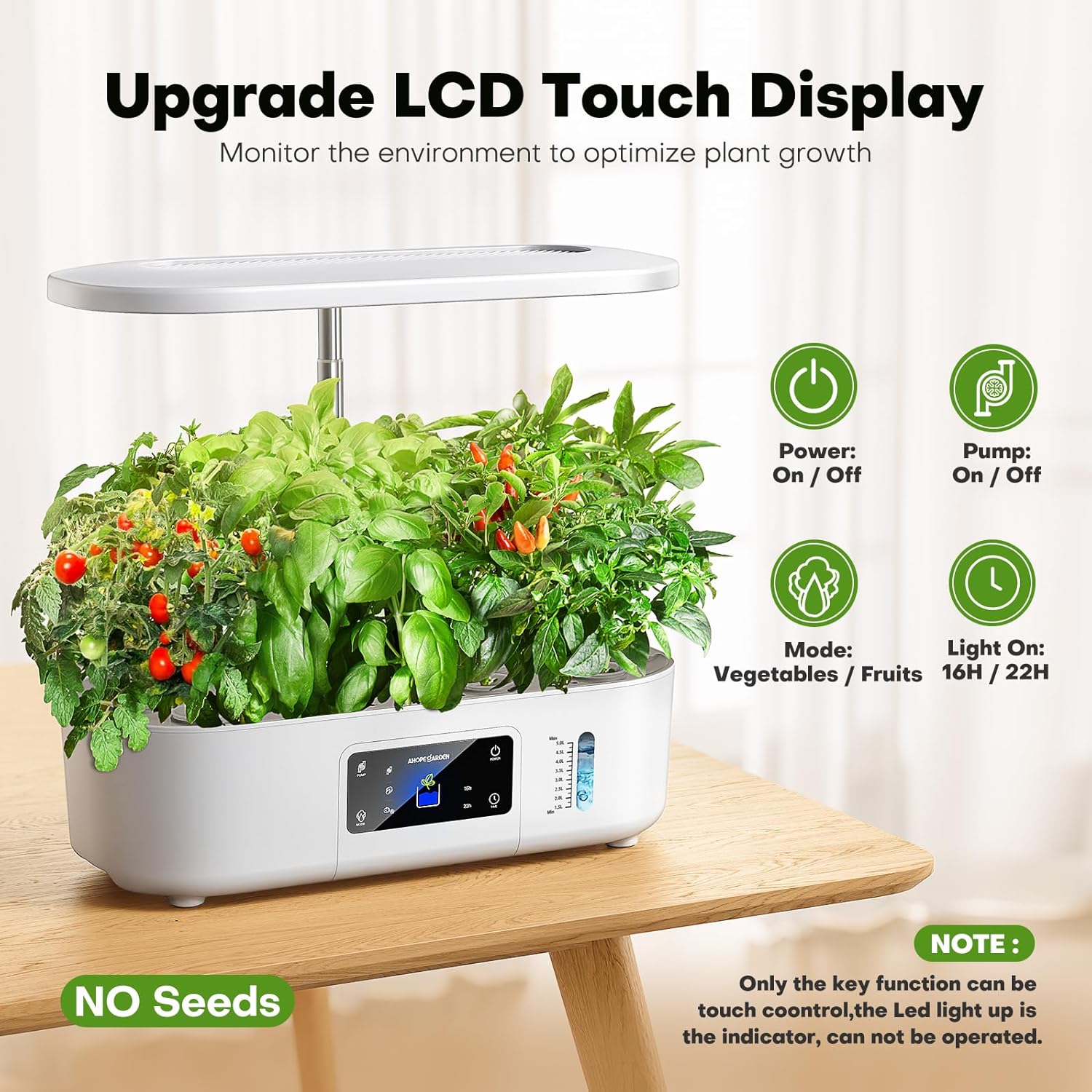 Ahopegarden Hydroponics Growing System Kit Indoor Herb Garden with Grow Light 12 Pods, with LCD Touch Panel Hydroponic Planter, Planting Height Up to 17", Grower Harvest Fresh Veggie Lettuce, White