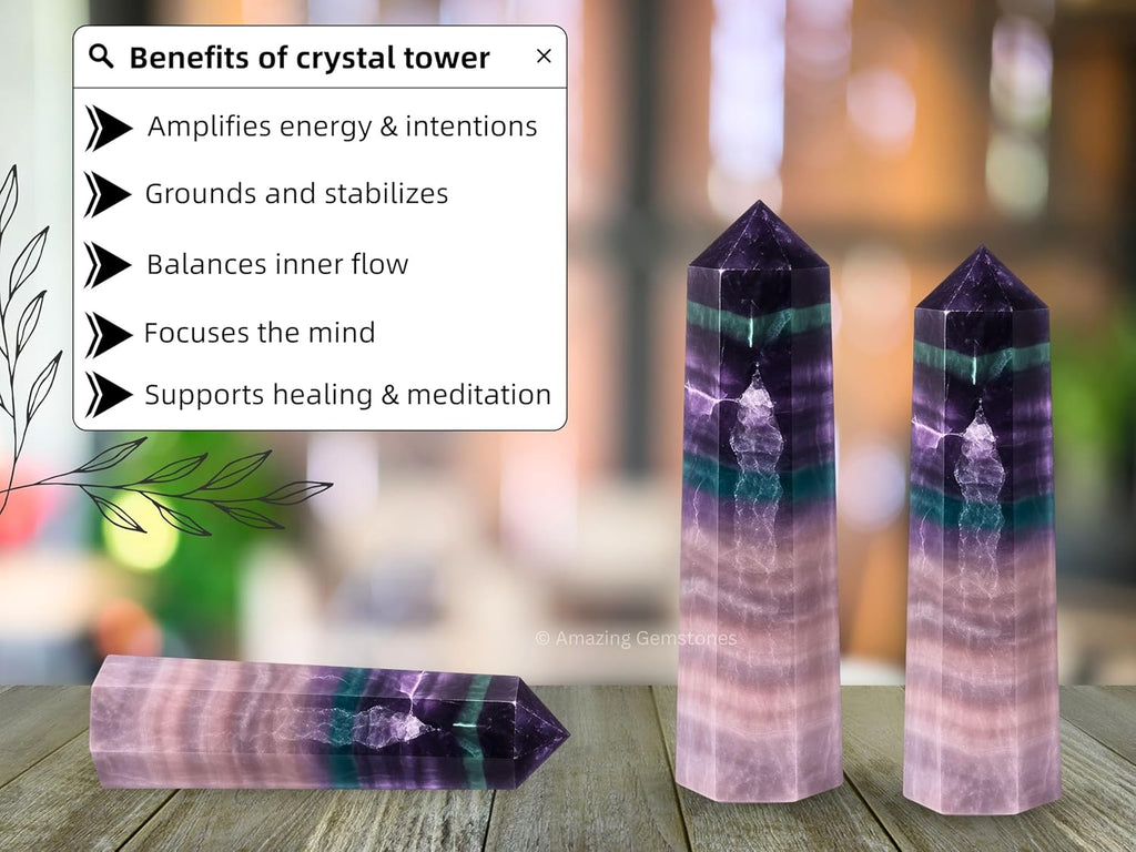 Amazing Gemstone Fluorite Crystal Towers - Natural Healing Crystal Point Obelisk for Reiki Healing and Crystal Grid (2 Inch to 3 Inch)