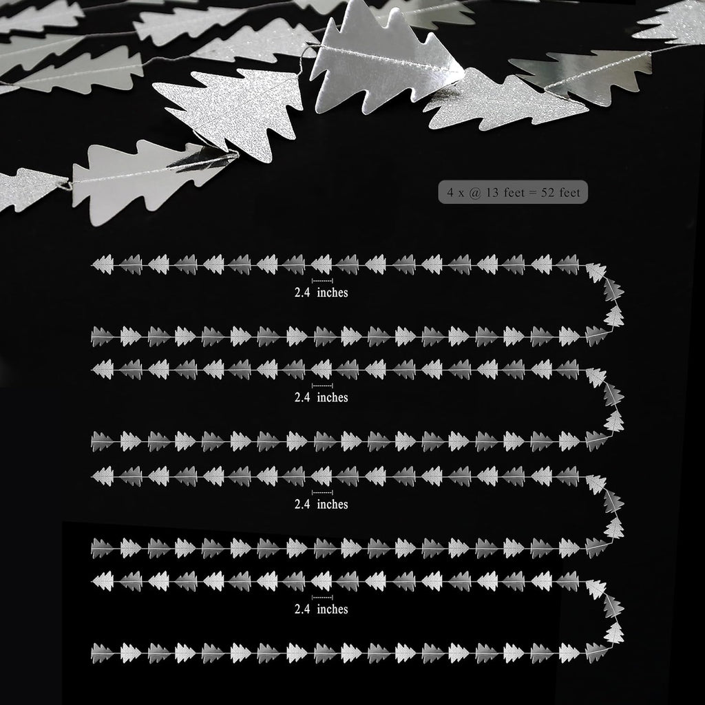 Cheerland Silver Tree Garland for Woodland Theme Party Decoration Xmas Christmas Hanging Streamer Backdrop Ceiling Tree Garland Decor for Baby Shower Christmas Camping Birthday Party Decorations