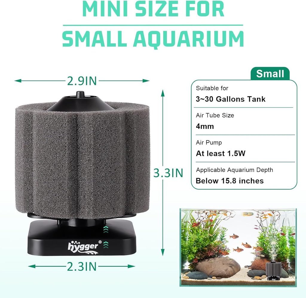 hygger Small Sponge Filter for Aquarium 3~30 Gallons Fish Tank Filter Betta Breeding Fry Shrimp Snails Foam Air Drive Filters
