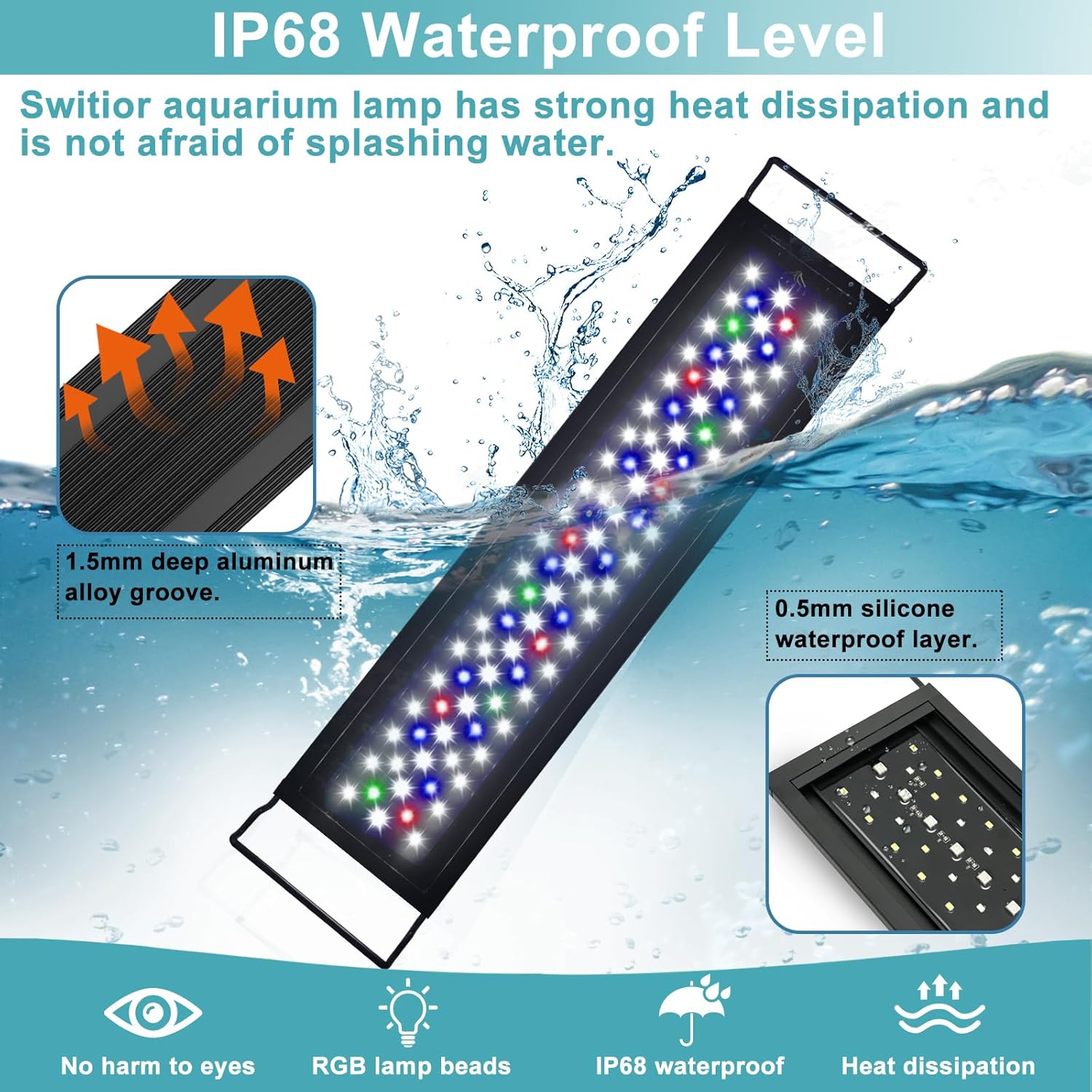 24/7 LED Aquarium Light, IP68 Waterproof Extendable Bracket Fish Tank Light with Timer, 7 Colors, 10 Level Adjustable Brightness, DIY Mode Full Spectrum Aquarium Plant Light for 36-42 Inch Fish Tank