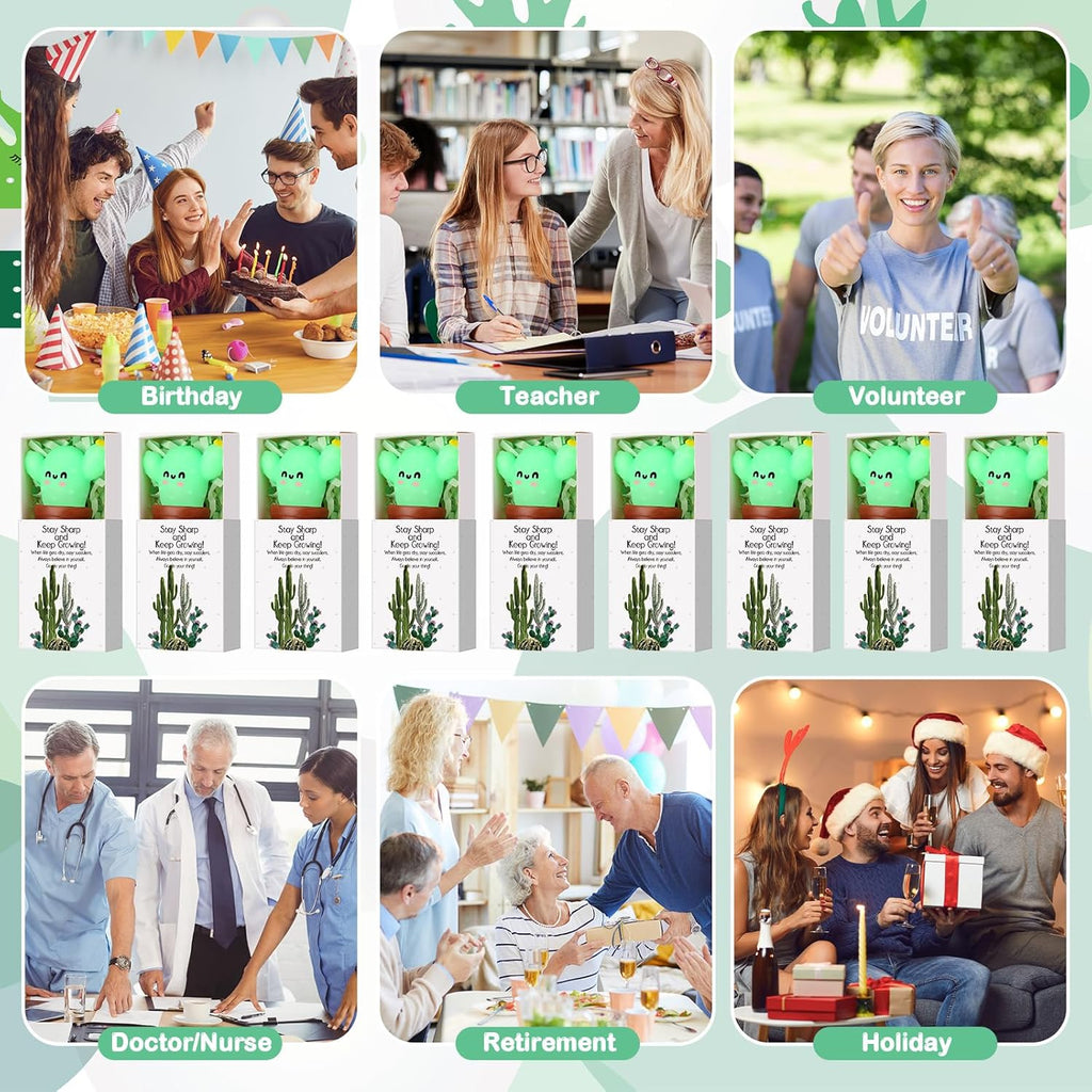 Wettarn 24 Sets Cactus Positive Gifts Cute Stress Balls with Support Gift Boxes Bulk Inspirational Party Favors for Employee Coworker Friends Office Relief Toys Funny Desk Decor