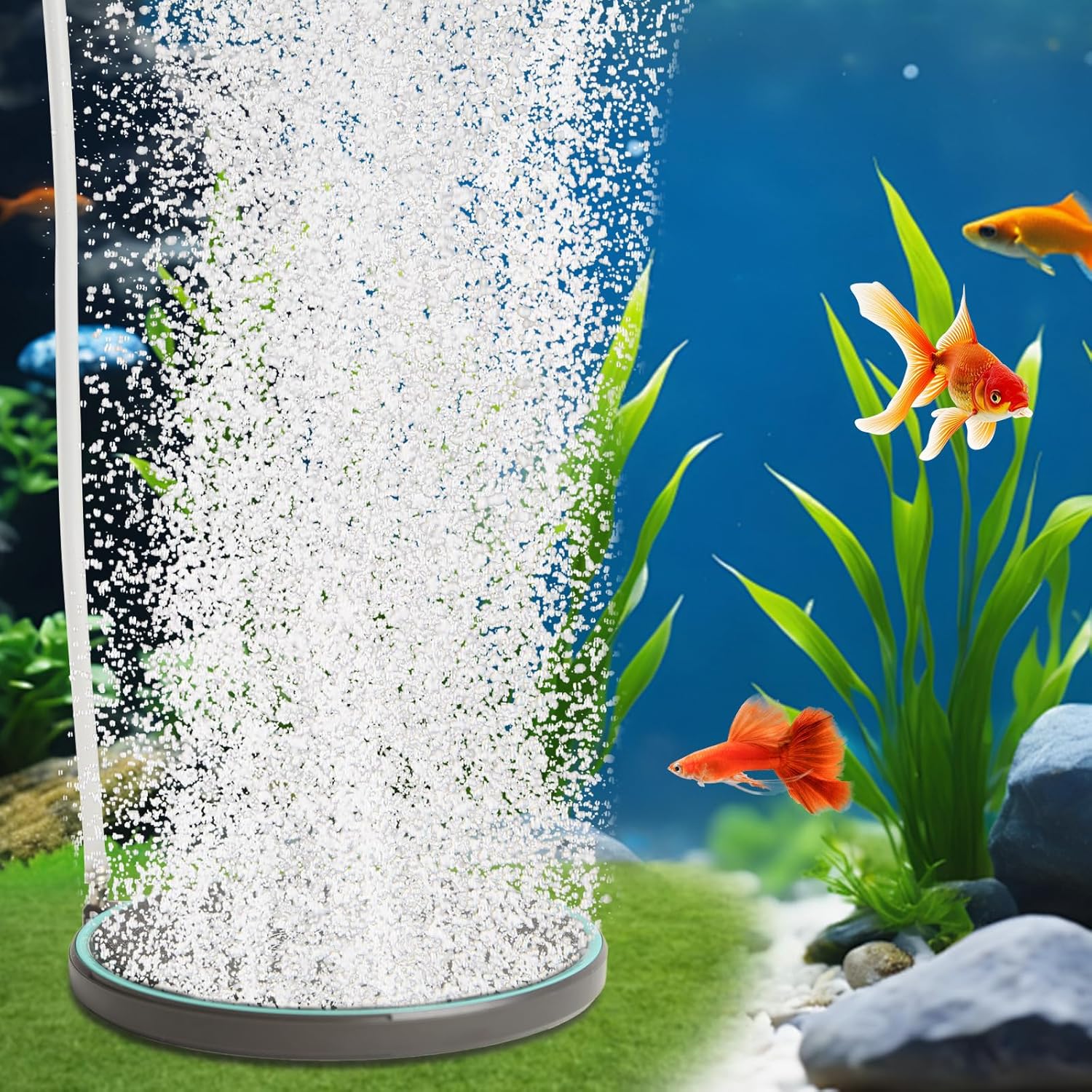 UPETTOOLS 5.2 Inch Air Stone for Aquarium – High Output Dissolved Oxygen Diffuser with Control Valve, Ultra-Quiet Nano Bubble Airstone for Large Fish Tanks, Breeding Tanks, Reef & Hydroponic Systems