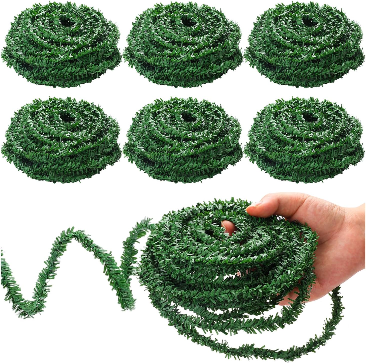 108Ft Christmas Artificial Miniature Pine Garlands, Realistic Mini Pine Greenery Roping Garland for Christmas Crafts Indoor Outdoor Decoration(18Ft x 6 Rolls)