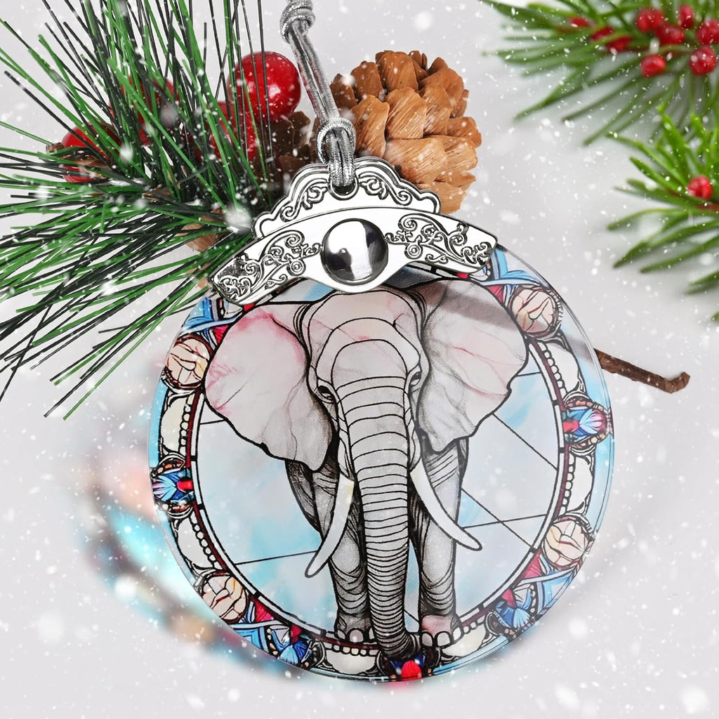 Stained Glass Christmas Ornament, Jocidea Elephant Christmas Decorations, Christmas Tree Ornament, Elephant Lovers Gifts, Holiday Decor and Xmas Gifts Ideas