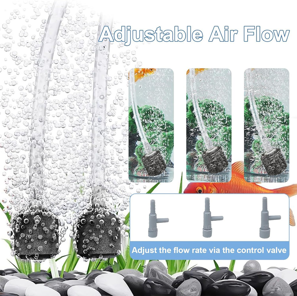 Boxtech Fish Tank Air Pump - Ultra-Quiet Aquarium Aerator for Fish with Air Stone, Check Valve, Control Valve and Air Tube for 1 to 30 Gallon Tanks