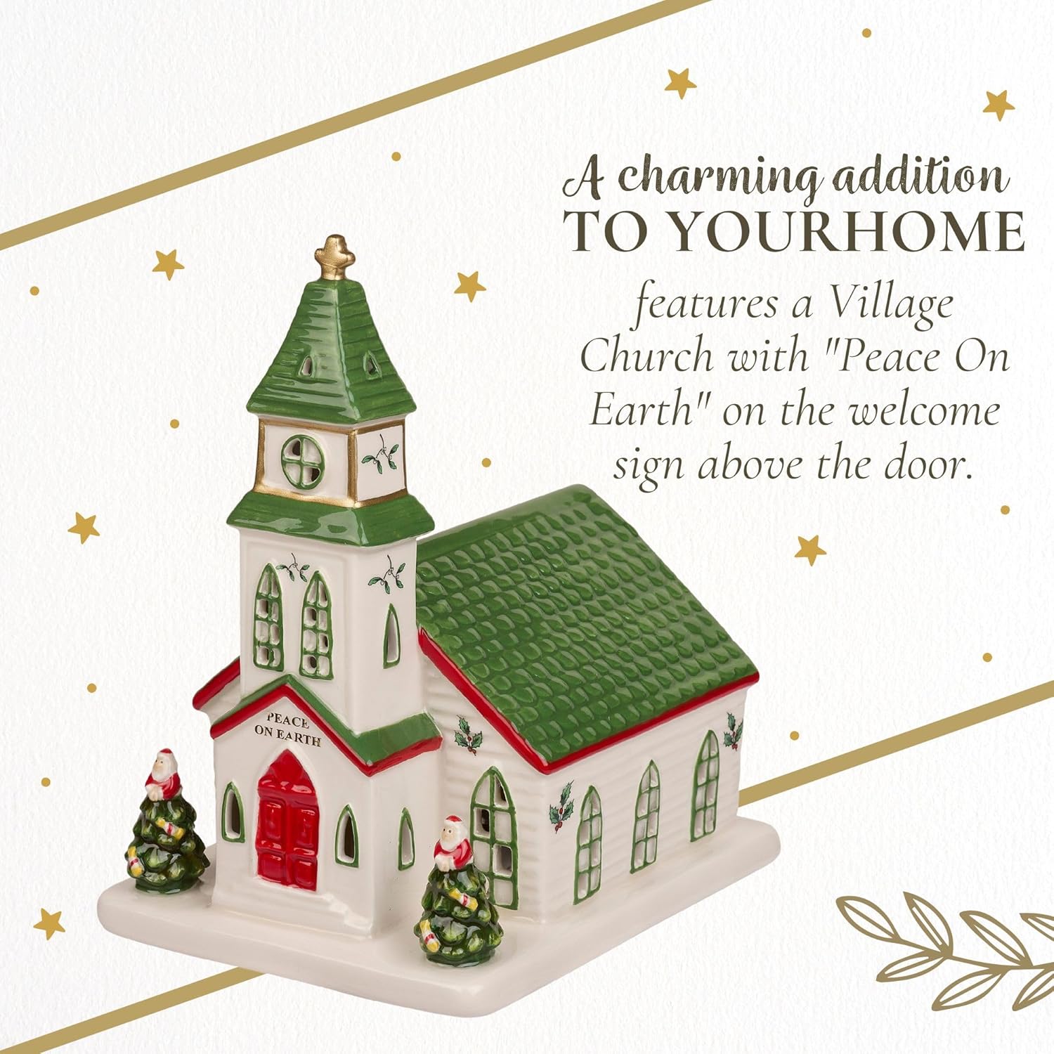 Spode Christmas Tree Miniature Christmas Village Figural Decoration, LED Lighted Christmas Village Set, Ceramic Holiday Decor - Dolomite Christmas Collectible for Indoor Display (Church)