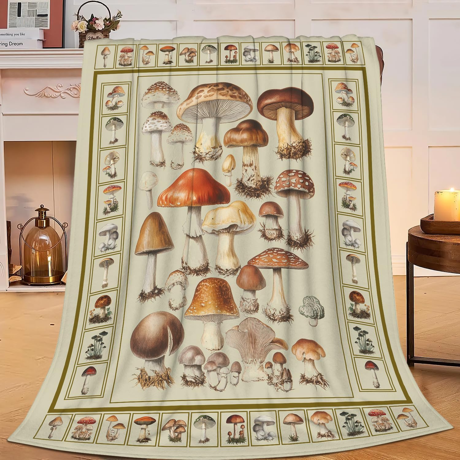 Mushroom Blanket Mushrooms Throw Blanket Flannel Stuff Merch Cozy Decor Fleece Plush Fuzzy Warm Soft Lightweight Bedding Gifts for Lover Girls Women Men Boy Couch Sofa 80"X60"