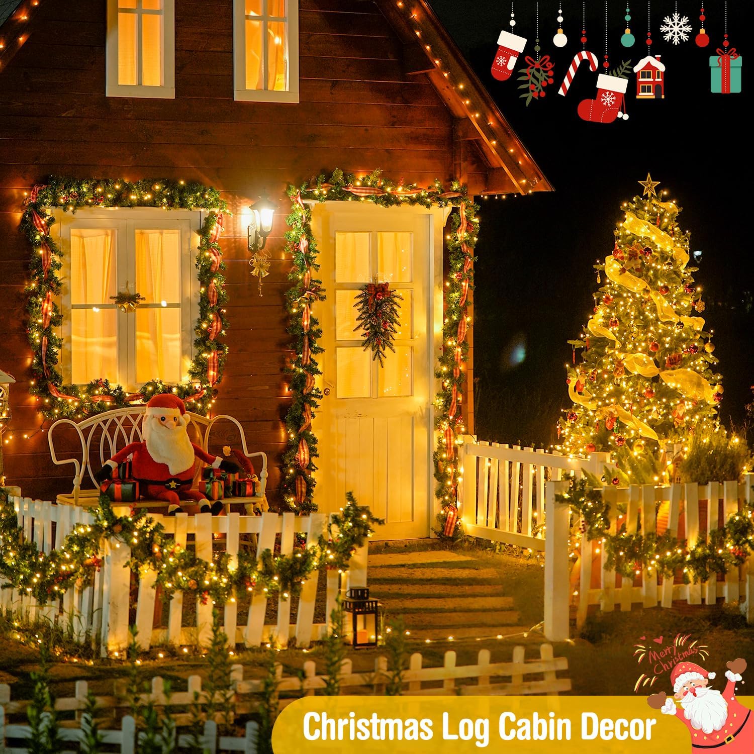 JMEXSUSS 229ft 700 LED Christmas Lights Outdoor, Christmas Tree Lights Plug in, 8 Modes Twinkle String Lights for Outside Indoor Wedding Ceiling Room Home Yard Patio Porch Xmas Decor, Warm White