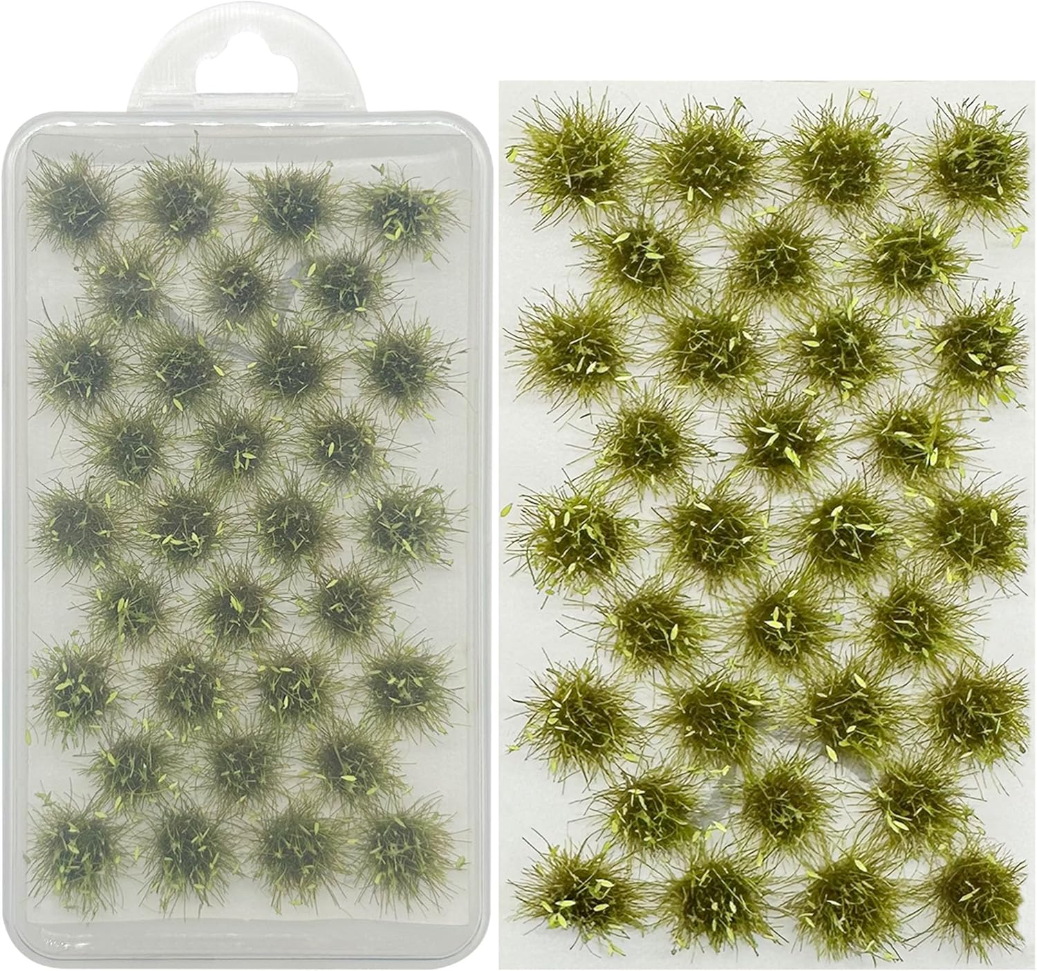Woohome 32 PCS Miniature Grass Cluster, Tender Green Static Grass Tuft Model Vegetation Groups Static Grass Tufts for DIY Model Train Landscape Railroad Scenery Grass Tufts Flower