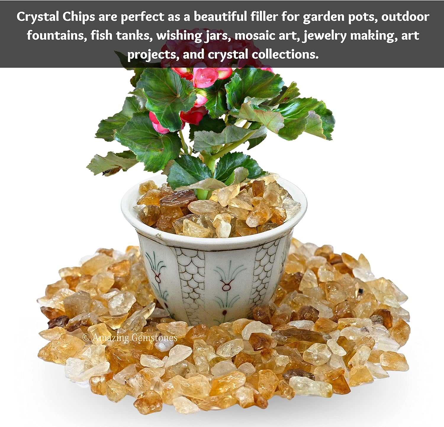 Amazing Gemstone Citrine Crystal Chips Aquarium Gravel Rocks - 1000+ Carat Citrine Chips Bulk Fish Tank Gravel, Small Tumbled Stone Chips and Tiny Crystals for Decoration (Natural AAA Grade Gemstones)