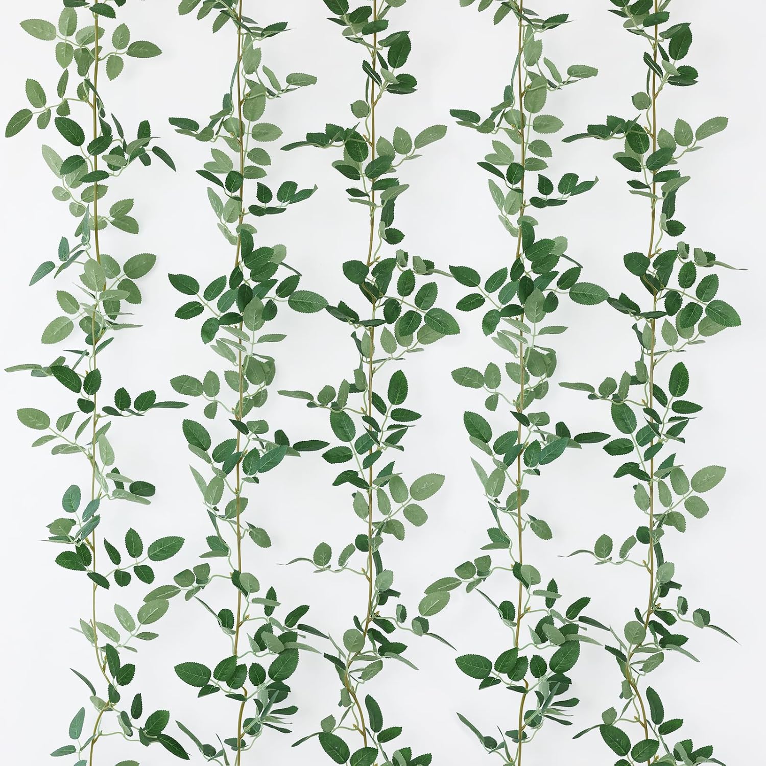 mizii 5 Packs 340" Artificial Vines Garland Fake Vine with Small Green Leaves Silk Rose Leaf Faux Hanging Plants Greenery Decoration for Outdoors Indoor Table Centerpieces Wedding Decor (Rose Leaves)