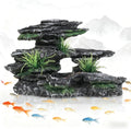 Fish Tank Mountain View Stone Ornament, Large Premium Aquarium Decor, Multi-Functional Spot for Betta, Snails, Turtles to Rest, Play & Basking