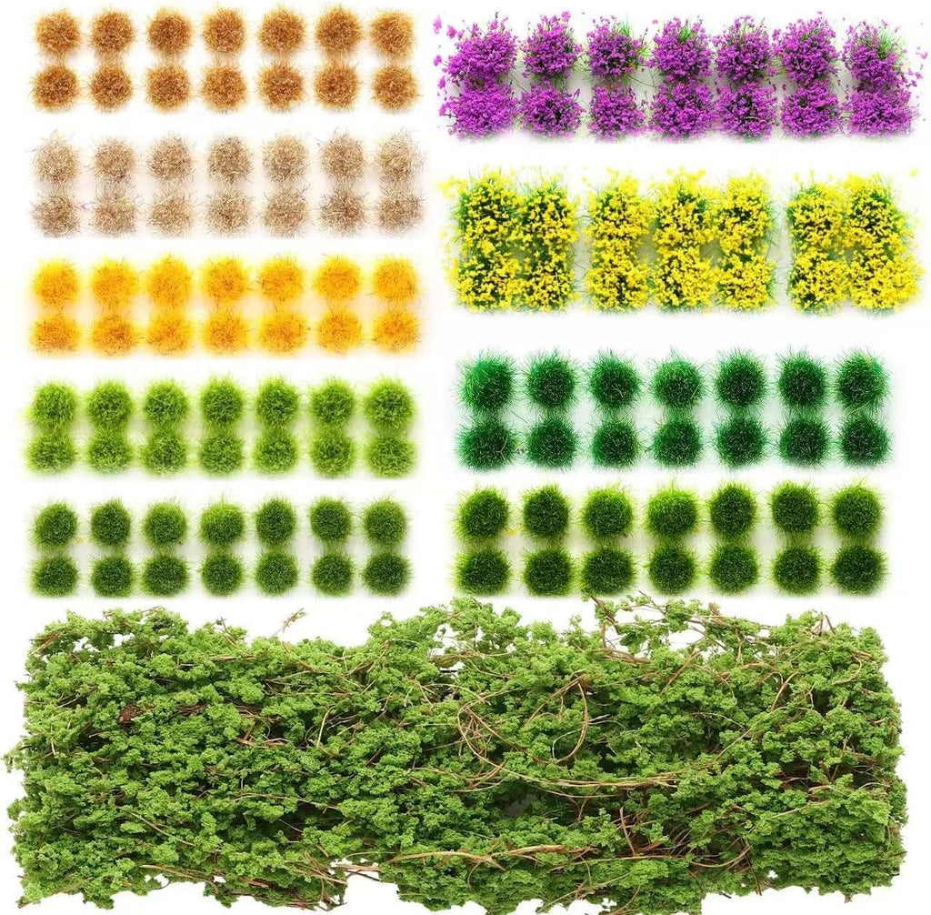 126 Pcs Static Grass Bushy Tufts Lowland Miniature Shrubs Bushes Terrain Model Kit for Train Landscape Railroad Scenery Sand Military Layout Model Miniature Bases and Dioramas