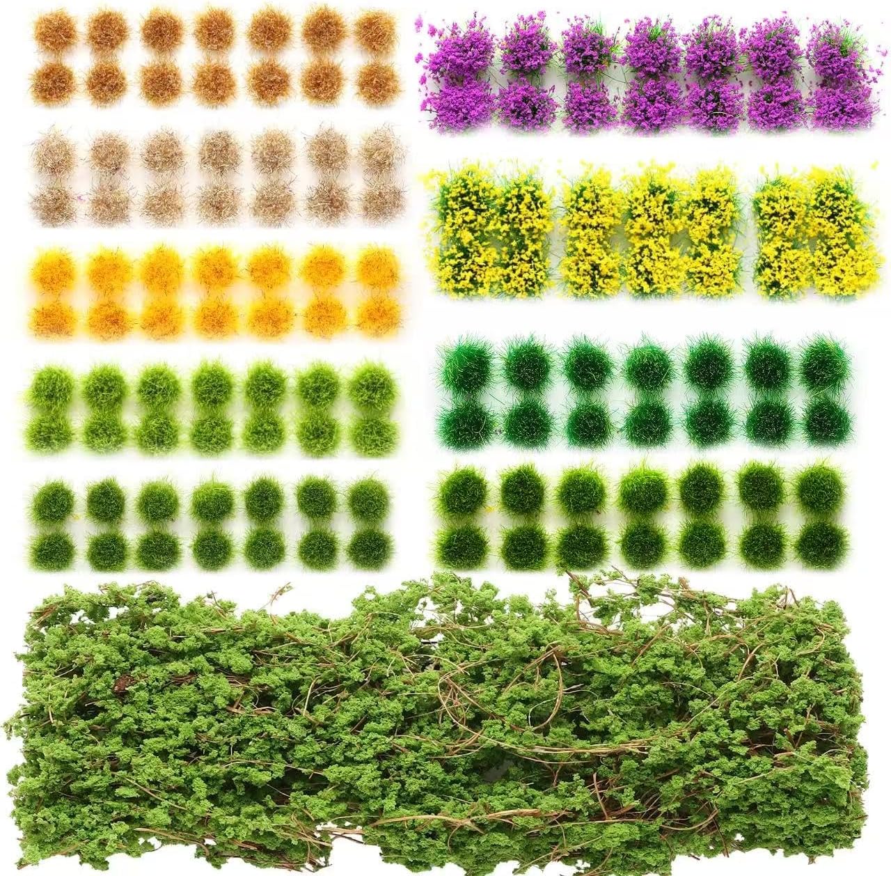 126 Pcs Static Grass Bushy Tufts Lowland Miniature Shrubs Bushes Terrain Model Kit for Train Landscape Railroad Scenery Sand Military Layout Model Miniature Bases and Dioramas