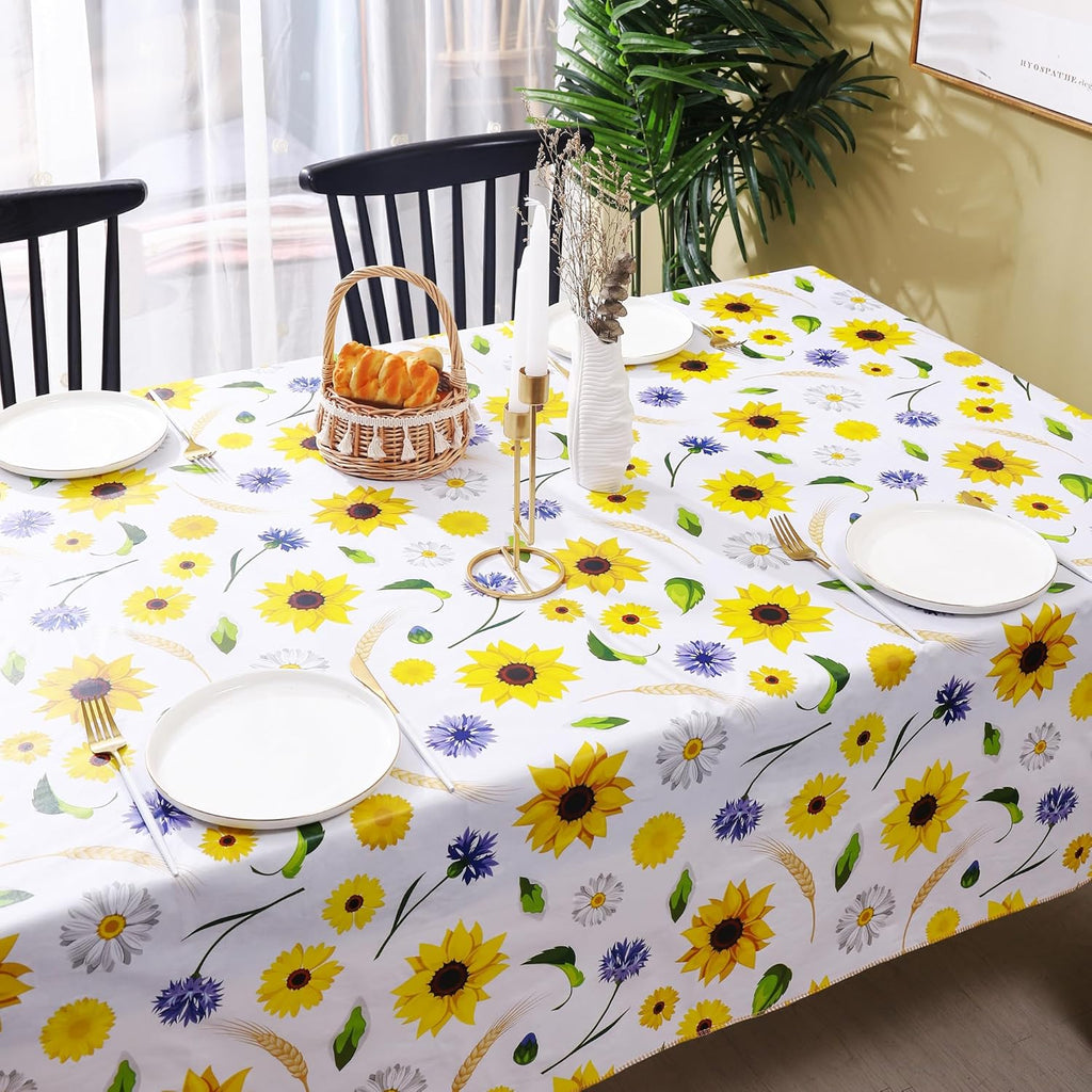 Heavy Duty Vinyl Tablecloth with Flannel Backing Waterproof Oil-Proof Plastic Table Cloth Stain-Resistant Wipeable Rectangle or Square Table Cover for Indoor and Outdoor (Yellow Flower, 60x84 Inch)