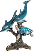 Dolphins and Sea Turtle Swimming on Coral Reef – Ocean Figurine Coastal Tabletop Decor | Sea Life Sculpture Beach House Nautical Room Accents (10.75 x 9.5 in) by Corner Merchant