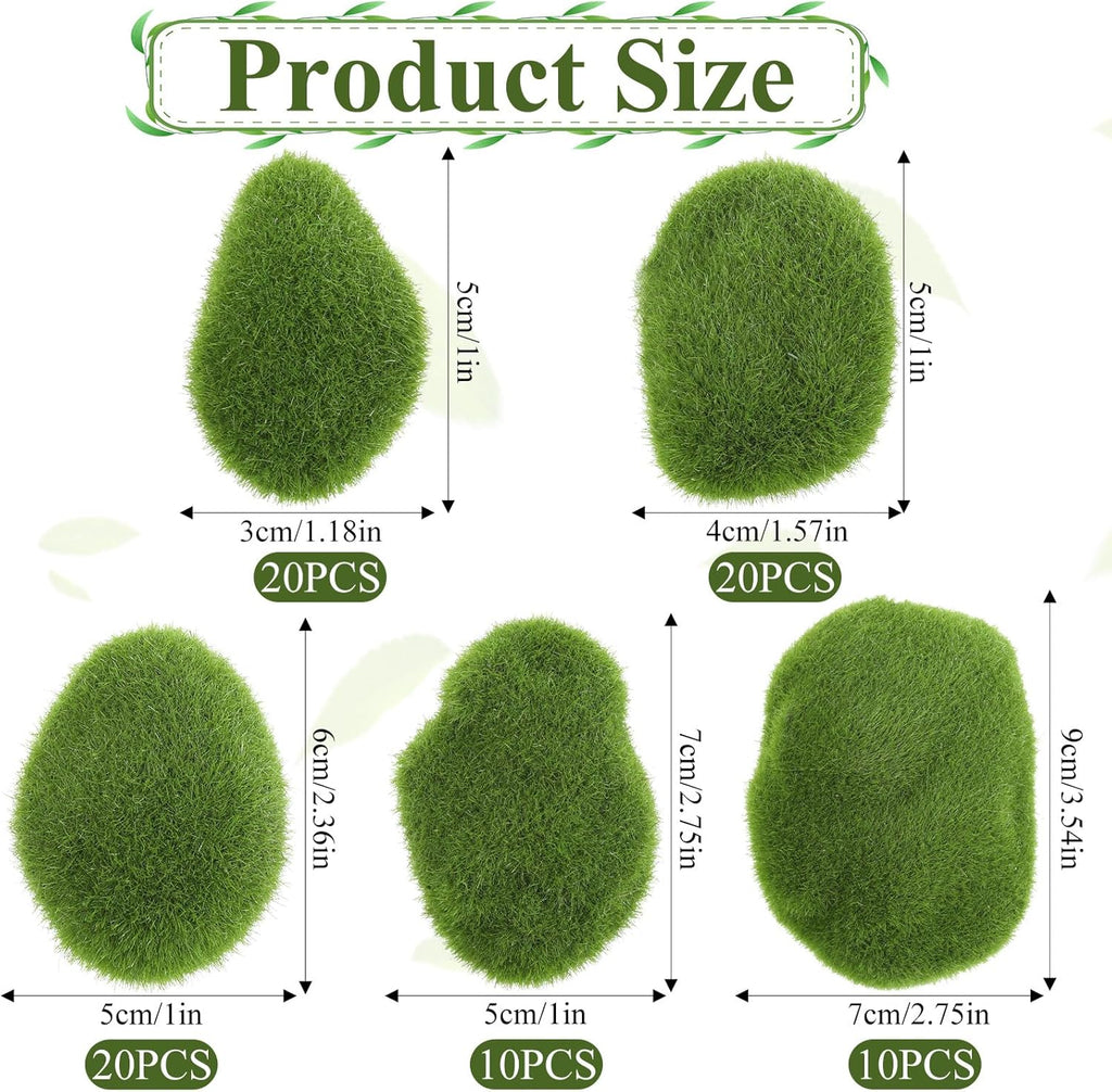 JJUNW 80Pcs Artificial Moss Rocks, Decorative Green Moss Balls, Fake Moss Rocks for Floral Arrangements, Fairy Gardens and Crafting