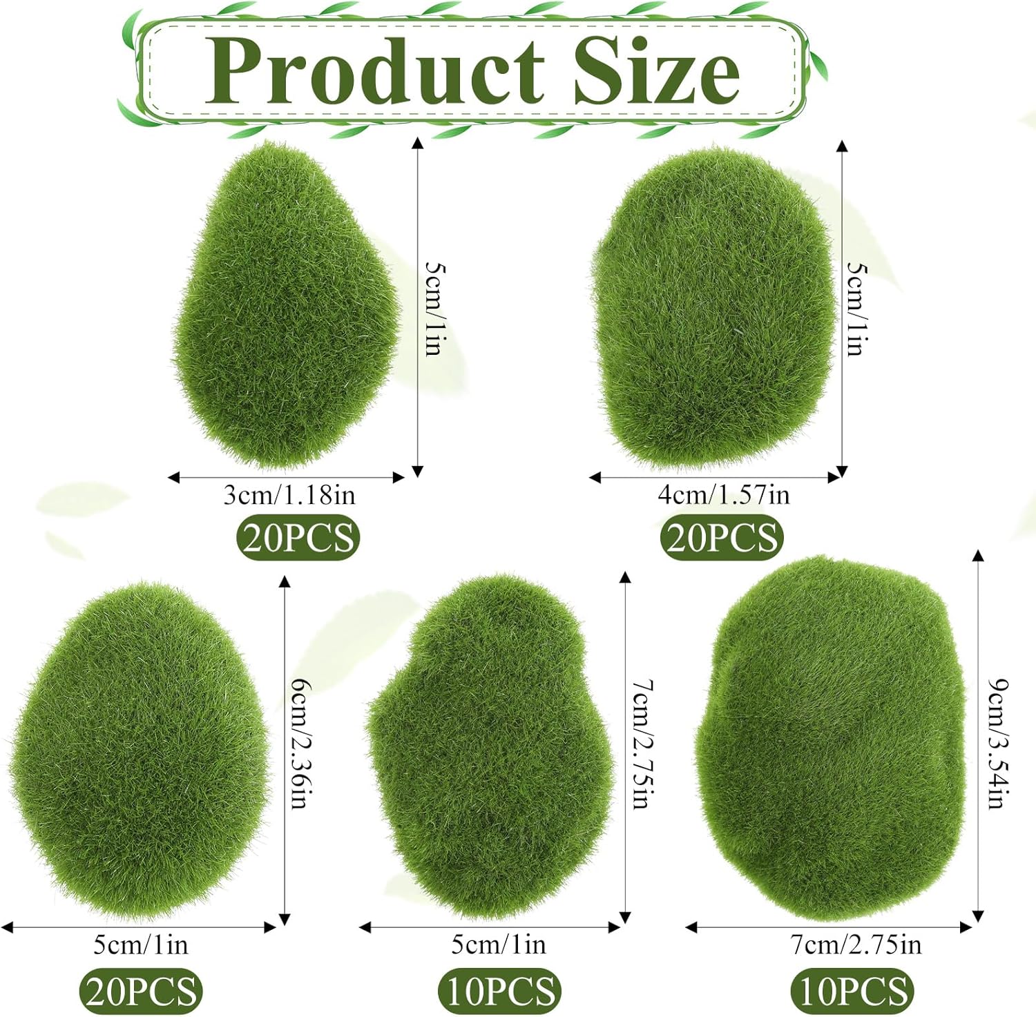 JJUNW 80Pcs Artificial Moss Rocks, Decorative Green Moss Balls, Fake Moss Rocks for Floral Arrangements, Fairy Gardens and Crafting