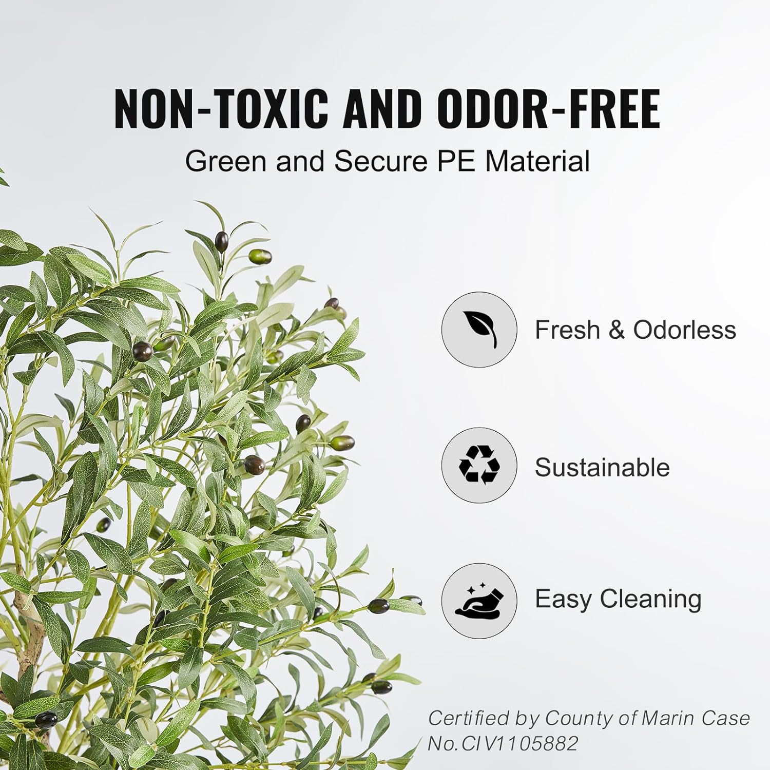 VEVOR Artificial Olive Tree, 6 FT Tall Faux Plant, Secure PE Material & Anti-Tip Tilt Protection Low-Maintenance Plant, Lifelike Green Fake Potted Tree for Home Office Warehouse Decor Indoor Outdoor