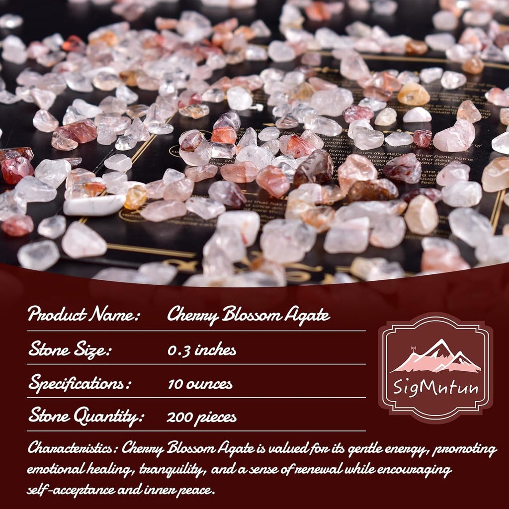 Polished Cherry Blossom Agate Crystal Chips 200 Pcs - 0.3" 10 oz Tumbled Stone Chips Crushed Sea Glass Stones Healing Reiki Crystal Making Home Decoration