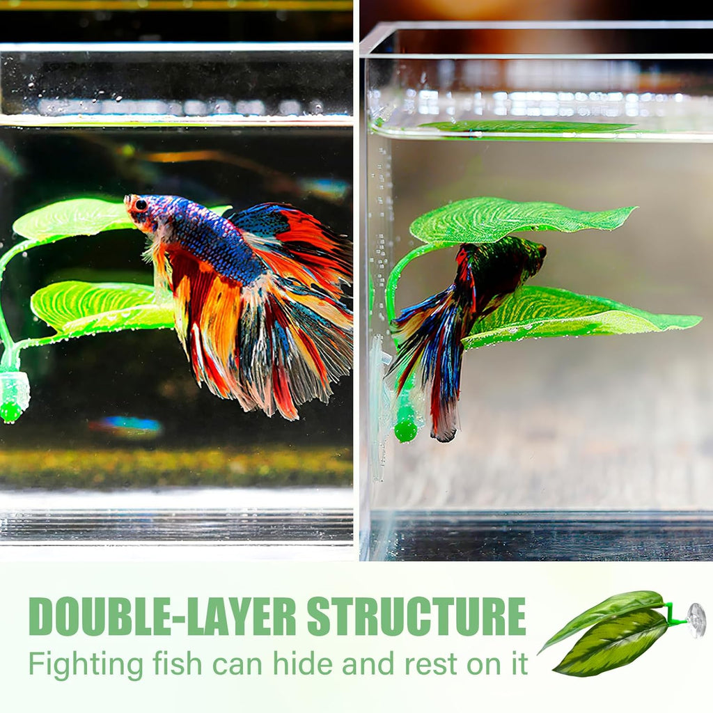 3Pcs Betta Leaf Hammock Betta Bed Fish Tank Accessories Soft Aquarium Decor Plastic Plants with Suction Cup,Simulating The Natural Habitat for Betta Spawning Grounds Breeding Resting Bed（Double Leaf）