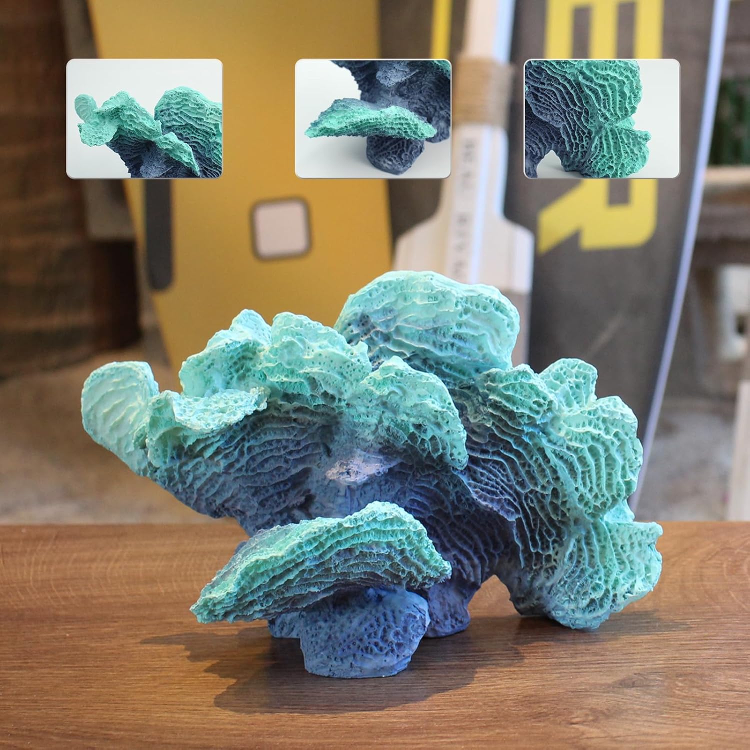 Artificial Sea Coral Statue, Sculpture Home Decor Resin Nautical Coastal Decorations for Beach Themed Party Wedding Room Kitchen Table Shelf (Blue Green)