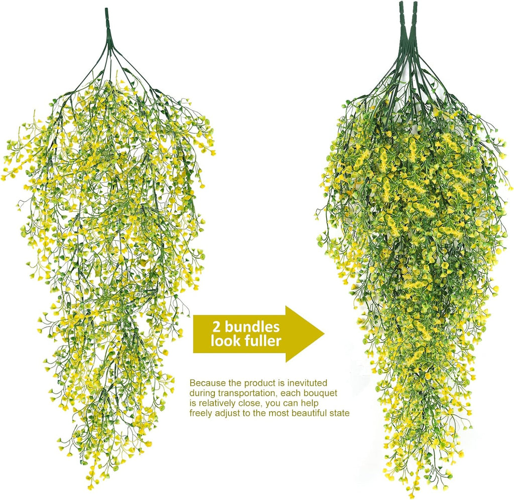 RECUTMS 4 pcs Artificial Hanging Plants Fake Hanging Plants Hanging Flowers Artificial Decor Fake Vines with Fake Flowers Indoor and Outdoor Decoration（Yellow）