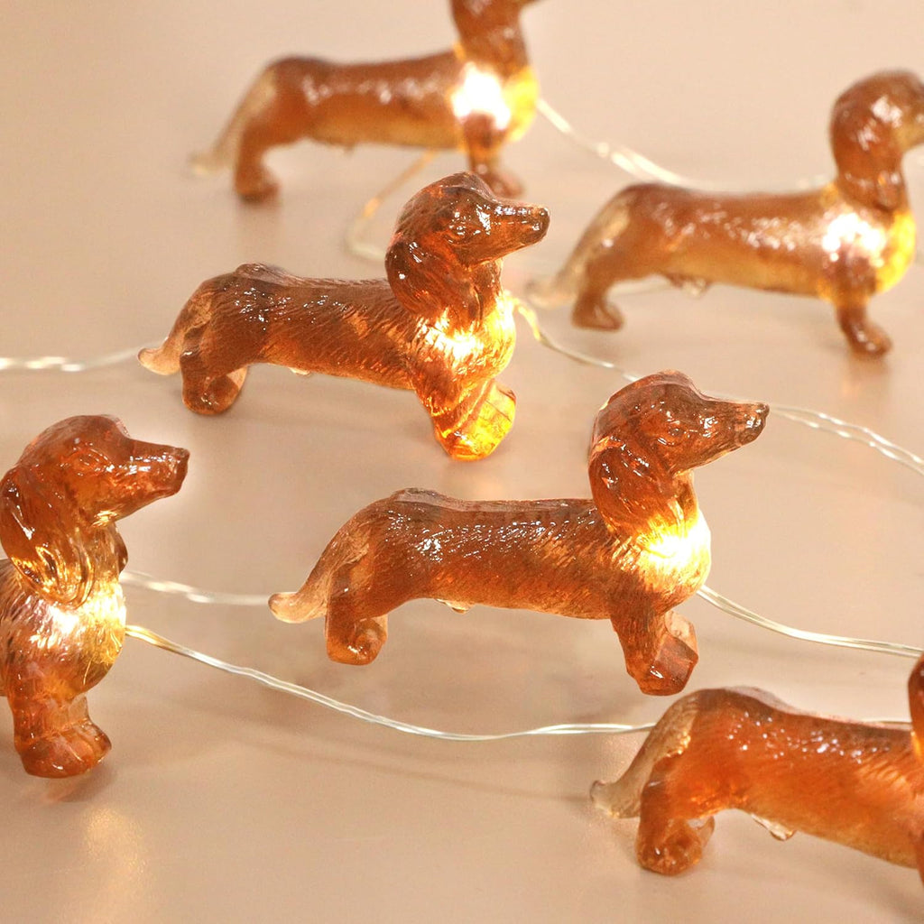 Christmas Decor Cute Dog String Lights 10ft 30LEDs Battery Operated Dachshund Icon Warm White Light USB Plug-in Fairy Lights with Remote Gifts for Pet Lovers Birthday Party Room Decor