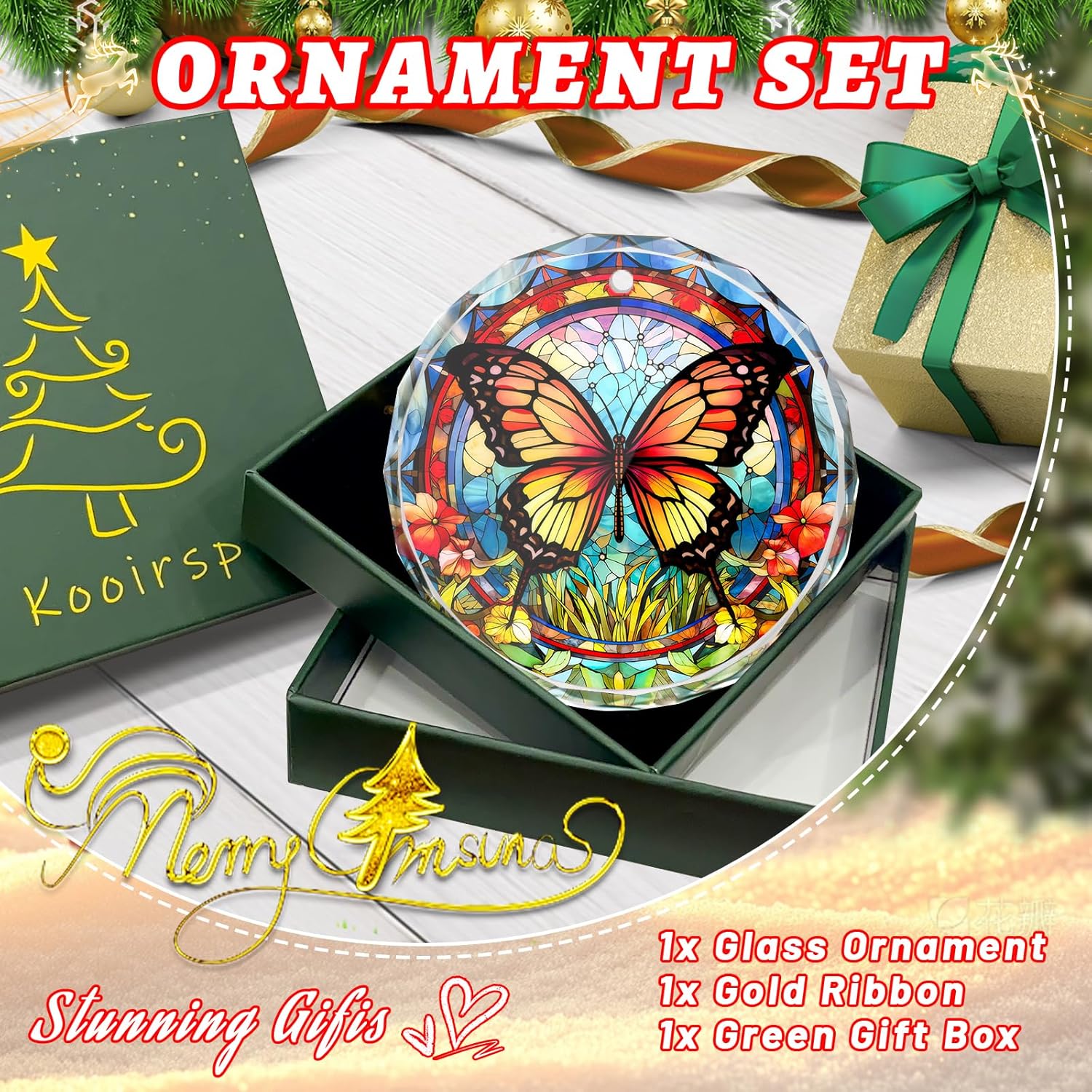 Stained Glass Butterfly Ornament - Christmas Tree Decor, Gift Exchange Present